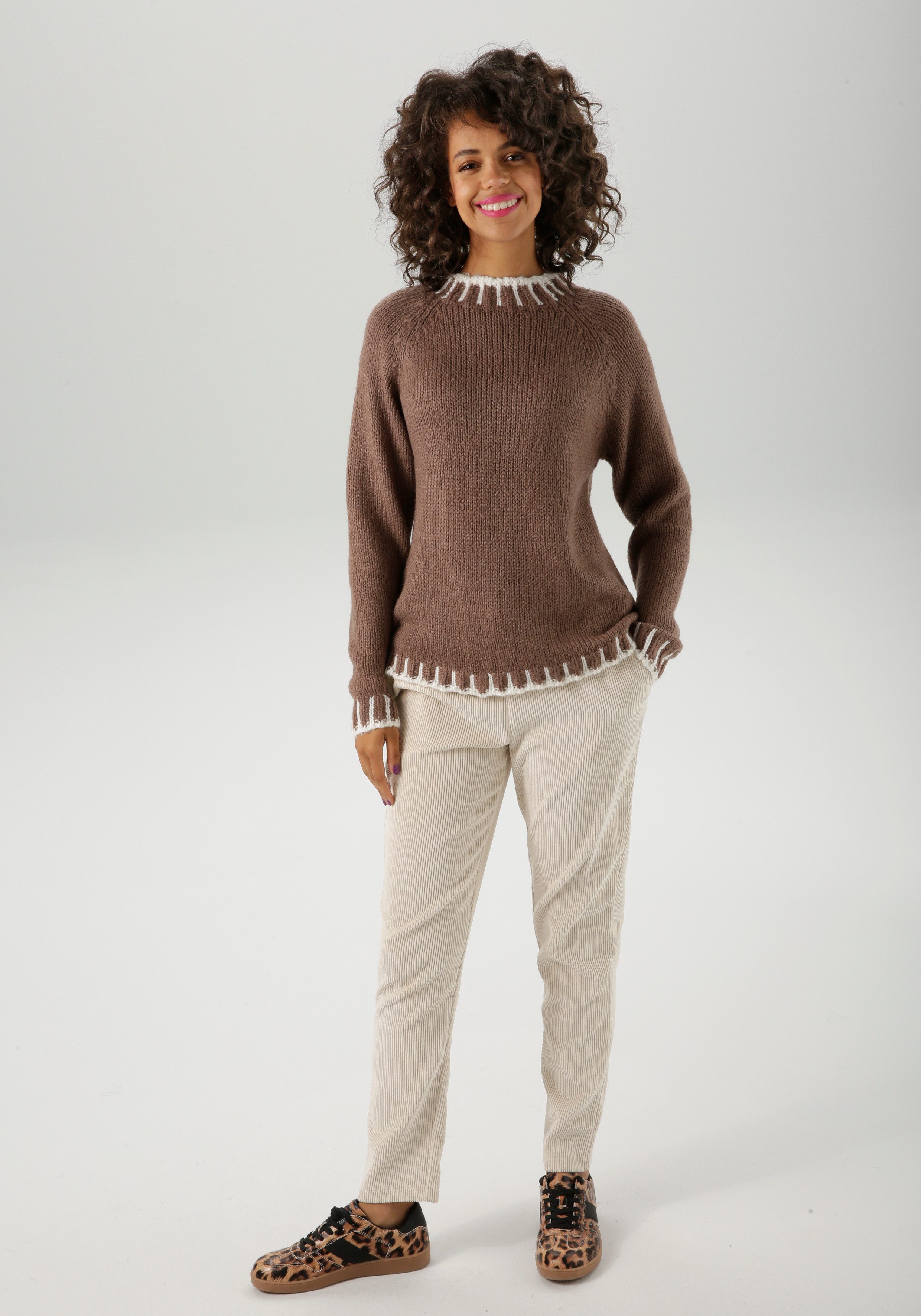 Aniston CASUAL Gebreide trui met gedessineerde boorden - nieuwe collectie