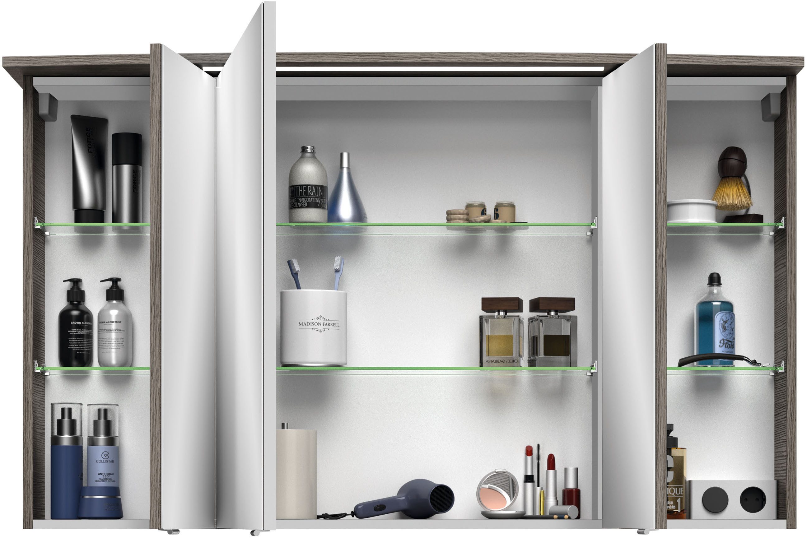 Saphir Badmeubelset Serie 4010 2-delig keramische wastafel met LED-spiegelkast Badkamer set 122 cm breed, incl. deurdemper, 5 deuren, 2 lades (set)
