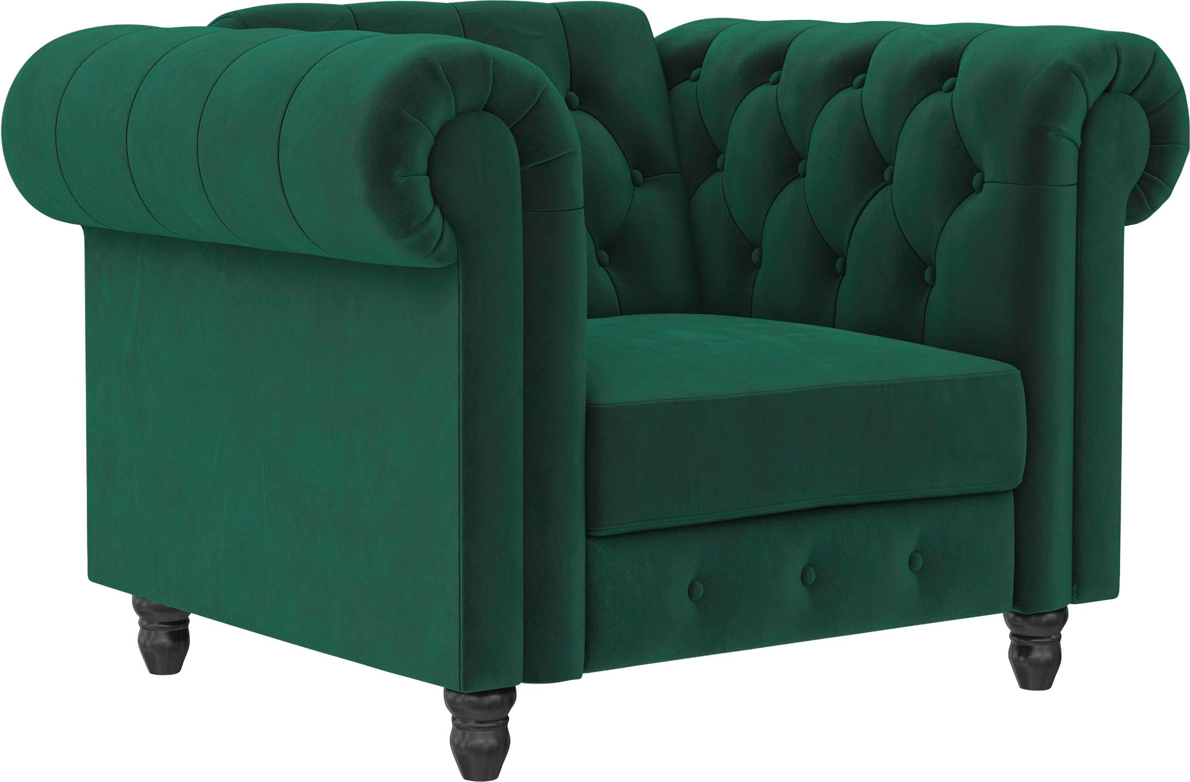 Dorel Home Chesterfield-fauteuil Felix met rugleuning 3-voudig verstelbaar, benen massief hout, zithoogte 46 cm