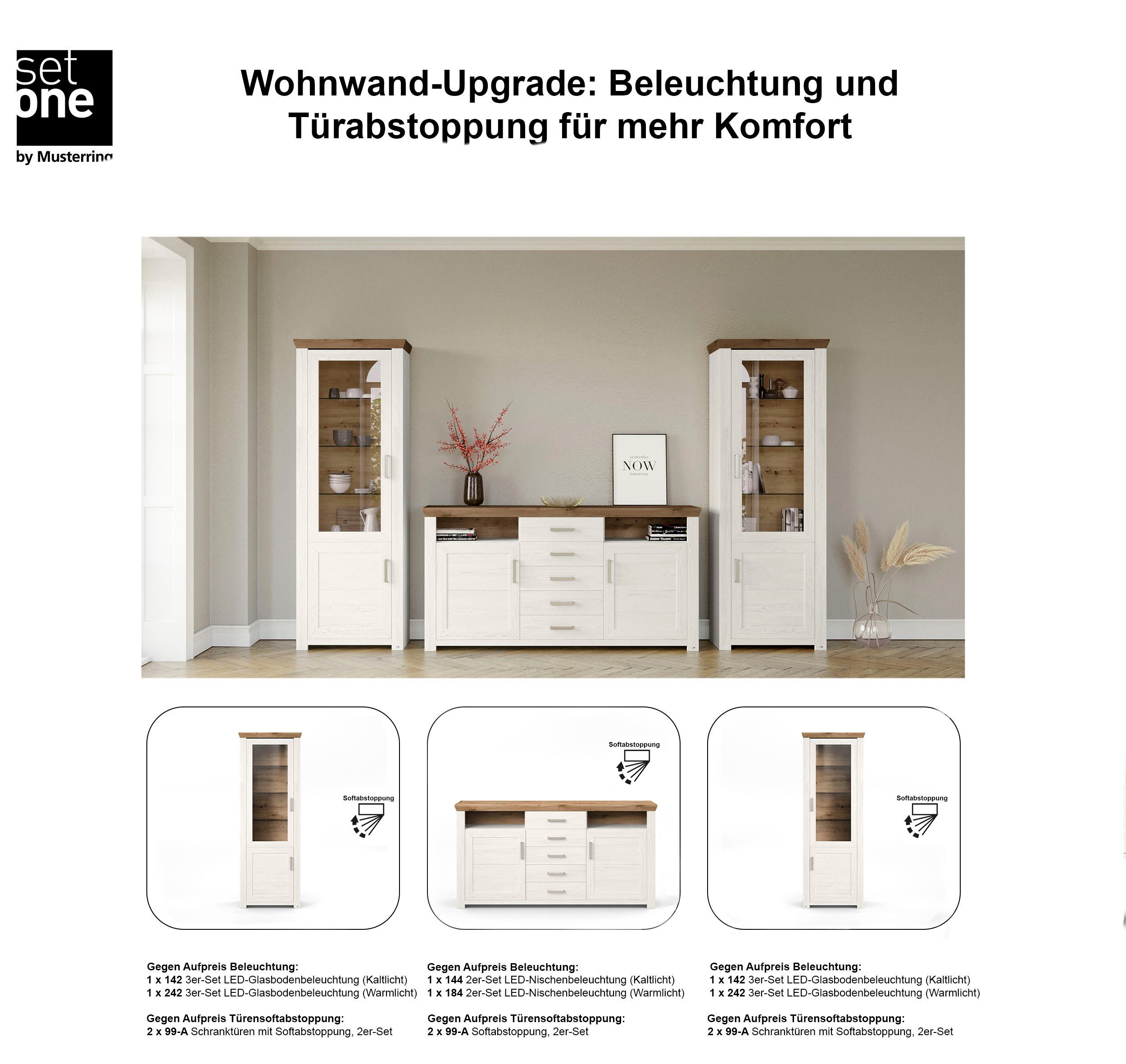 set one by Musterring Wandmeubel York Combinatie 05, in 3 kleurvarianten, totale breedte 354 cm (set, 3-delig)
