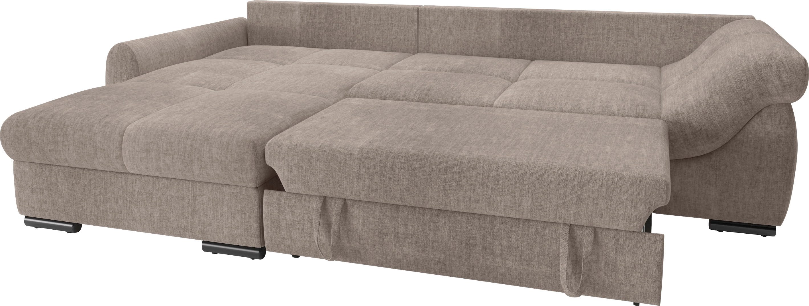 Mr. Couch Hoekbank Livorno DuraFlex L-vorm incl. hoogslaper beduitbreiding, xl bedbox wit gecoat