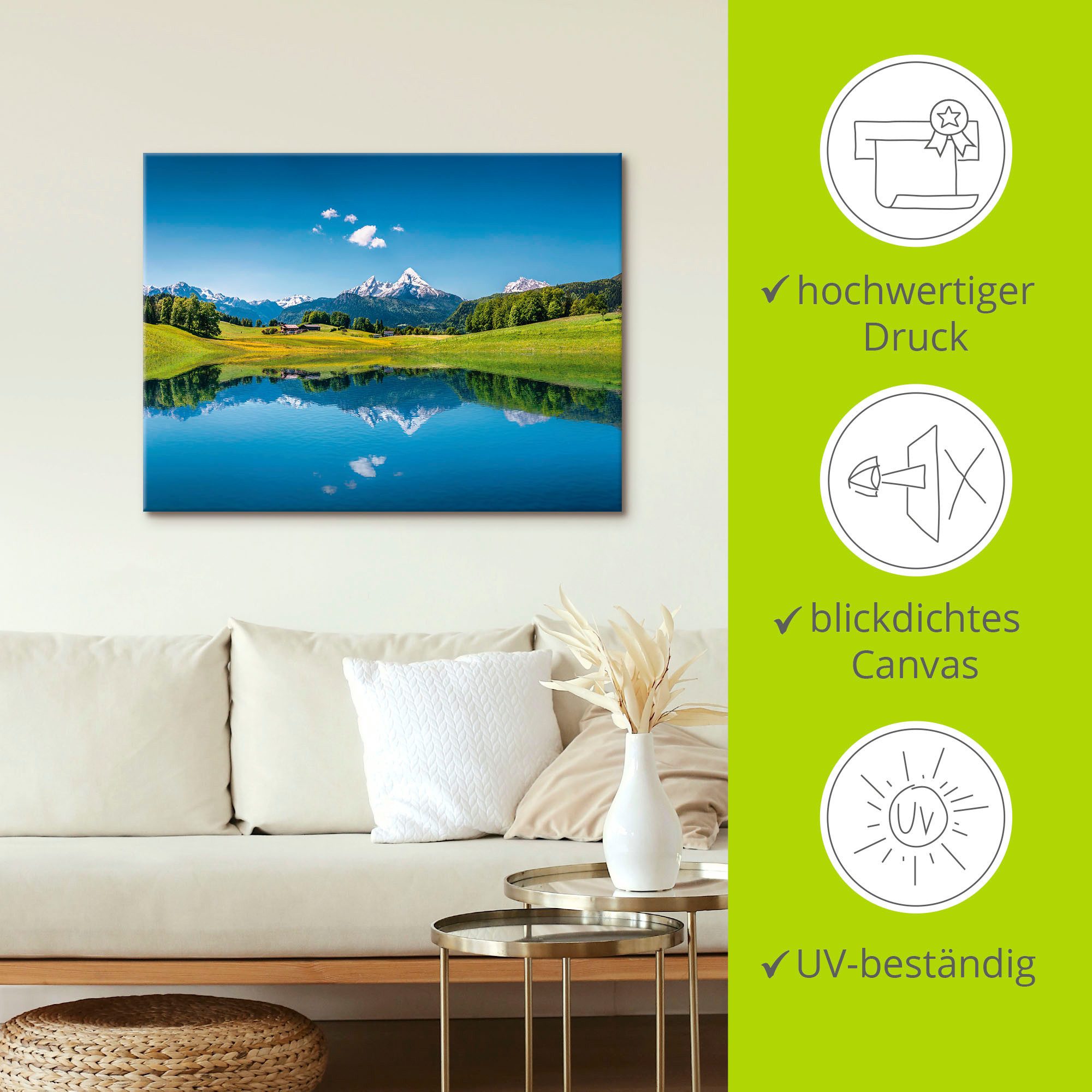 Artland Artprint Landschap in de Alpen als artprint van aluminium, artprint voor buiten, artprint op linnen, poster in verschillende maten. maten