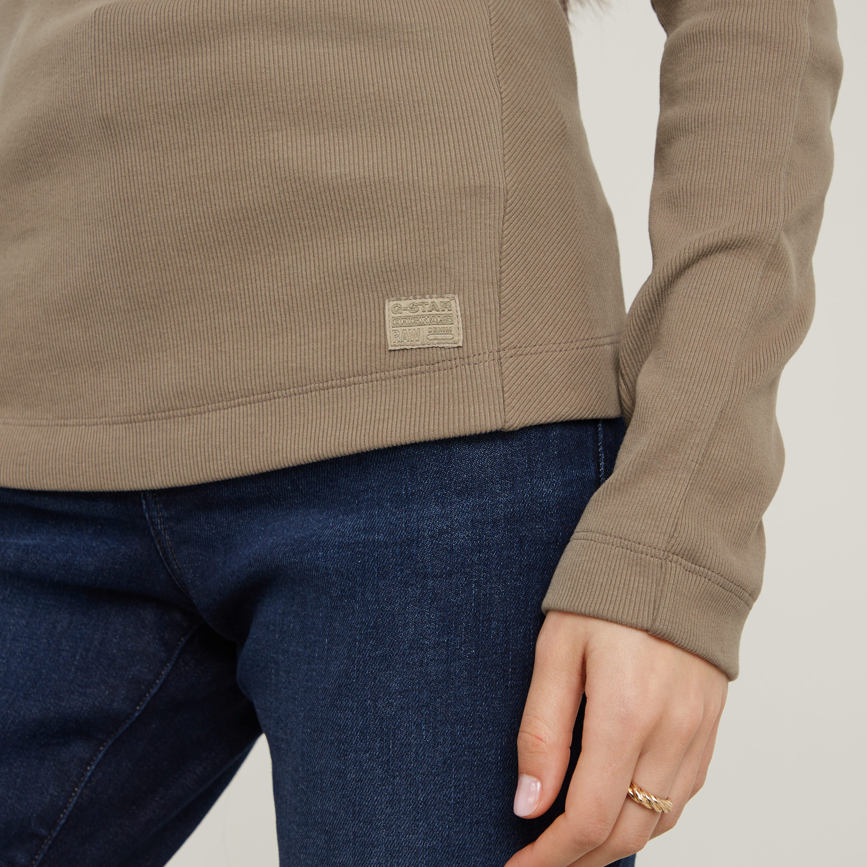 G-Star RAW Longsleeve Rib Mock Top met merkenopdruk op de kraag