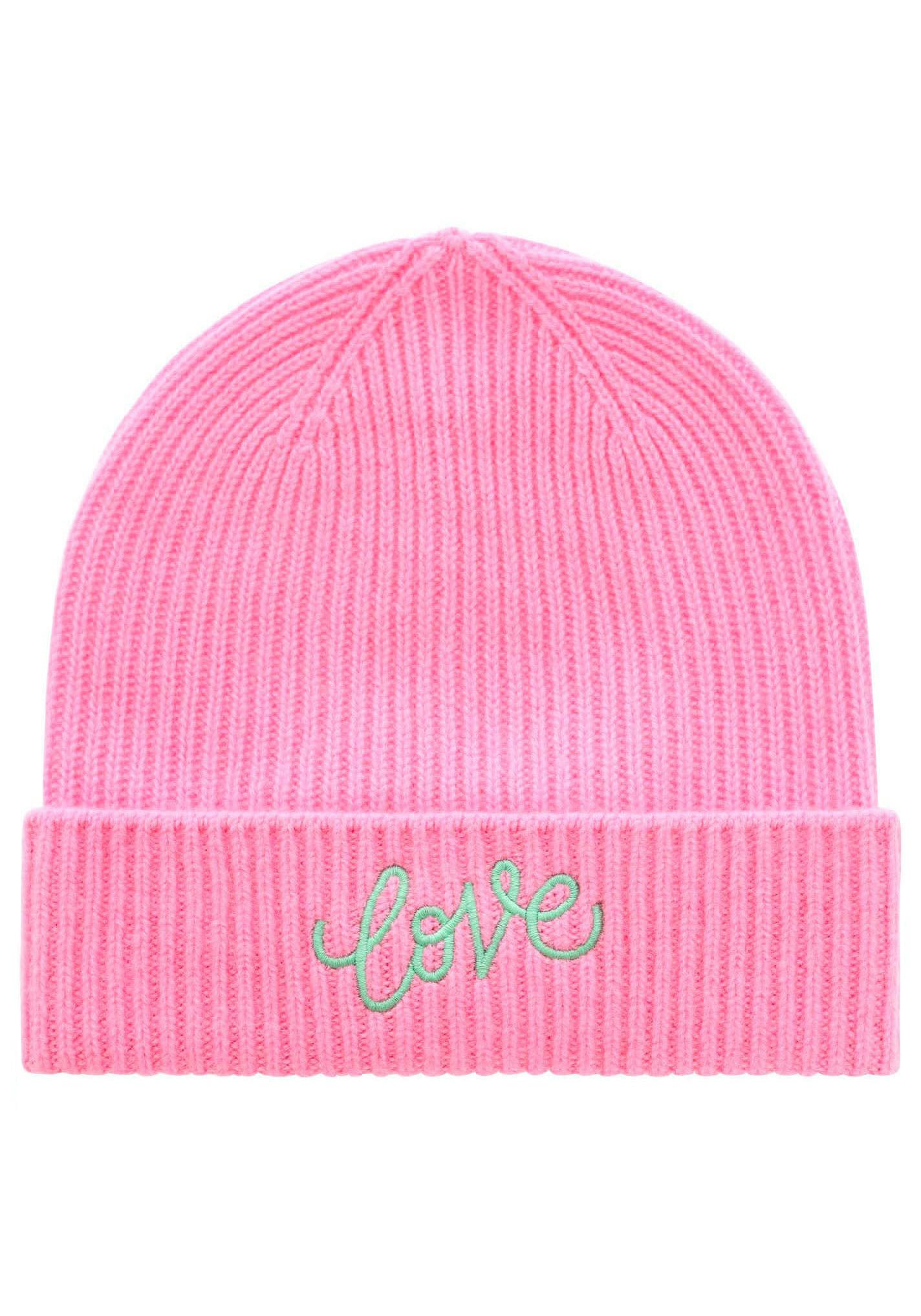 Zwillingsherz Beanie met Love borduursel (set) dames mutsen roze