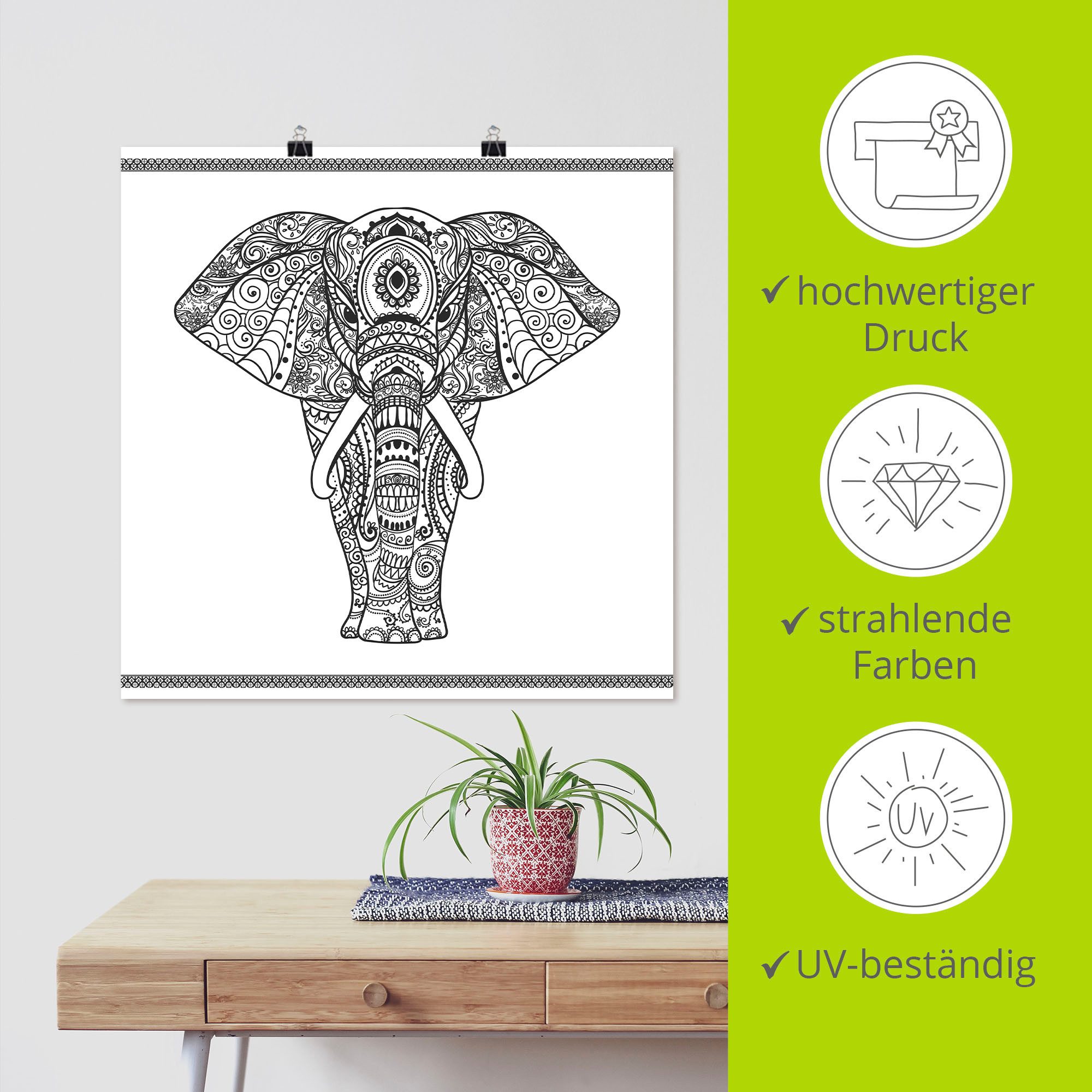 Artland Artprint Olifant in mandala als artprint op linnen, poster, muursticker in verschillende maten