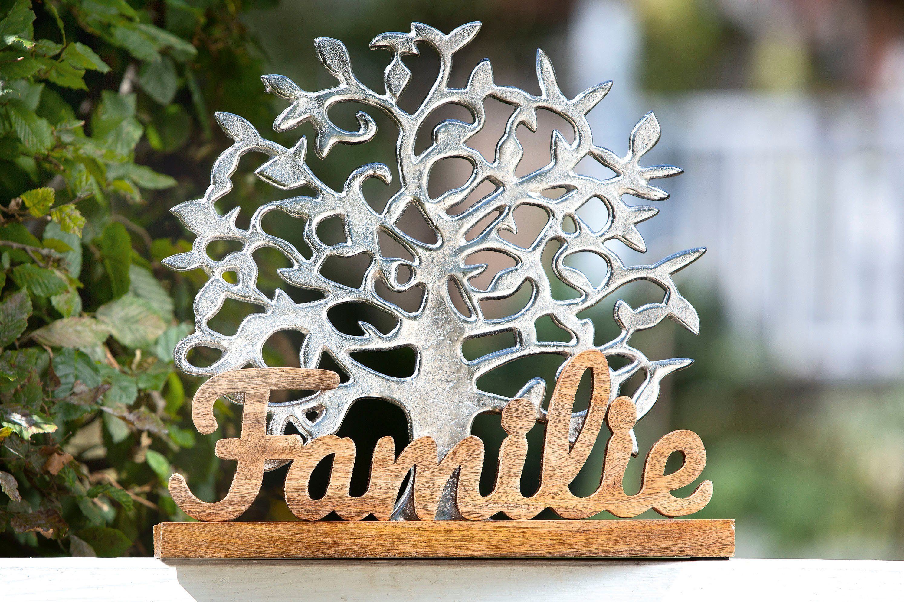 GILDE Decoratief figuur Levensboom familie, zilverkleur Decoratief object, hoogte 41 cm, met een opschrift, van metaal & hout, woonkamer (1 stuk)