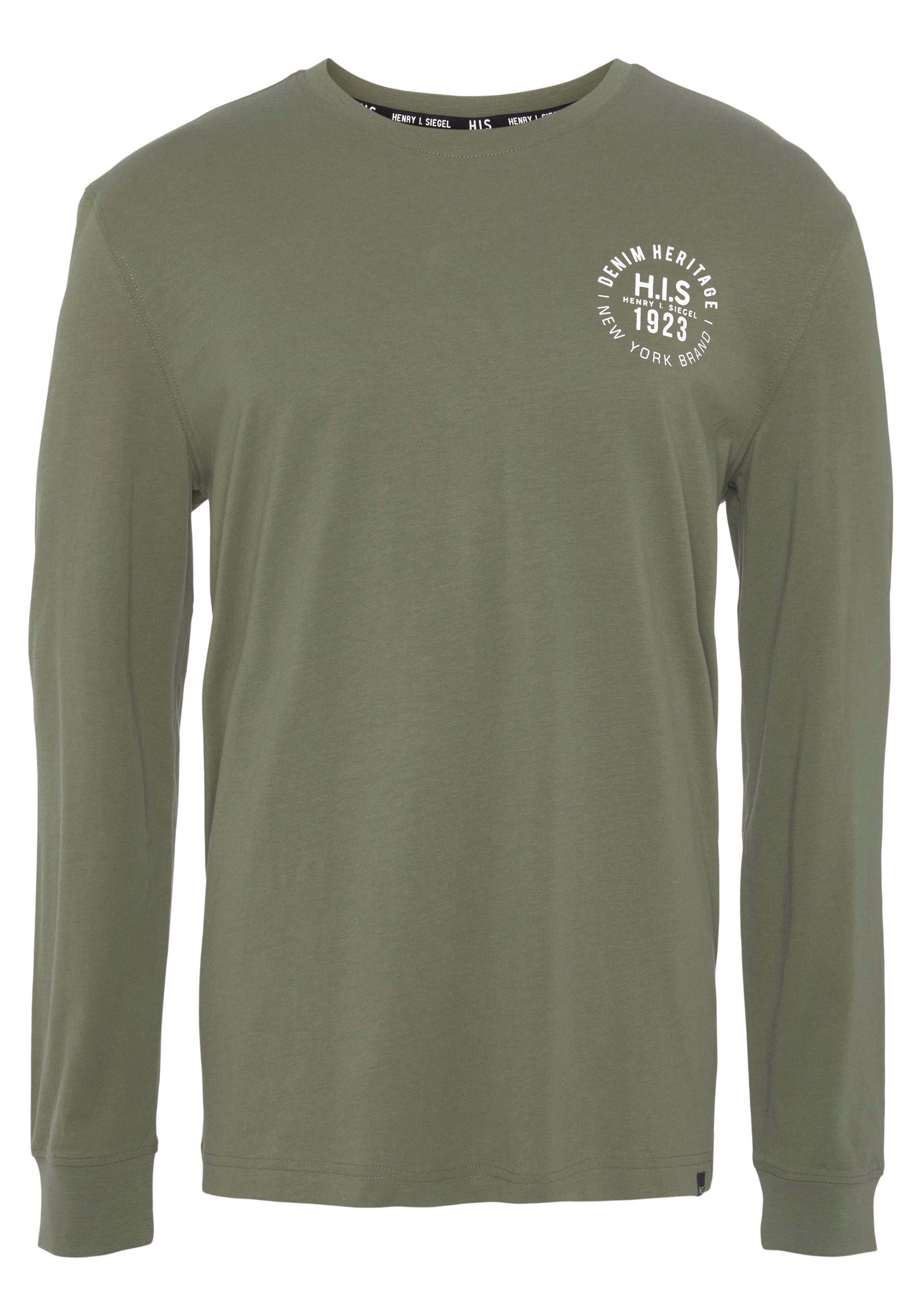 H.I.S Shirt met lange mouwen Lange mouwen, bedrukt, ronde hals, van 100% katoen (2-delig, Set van 2)