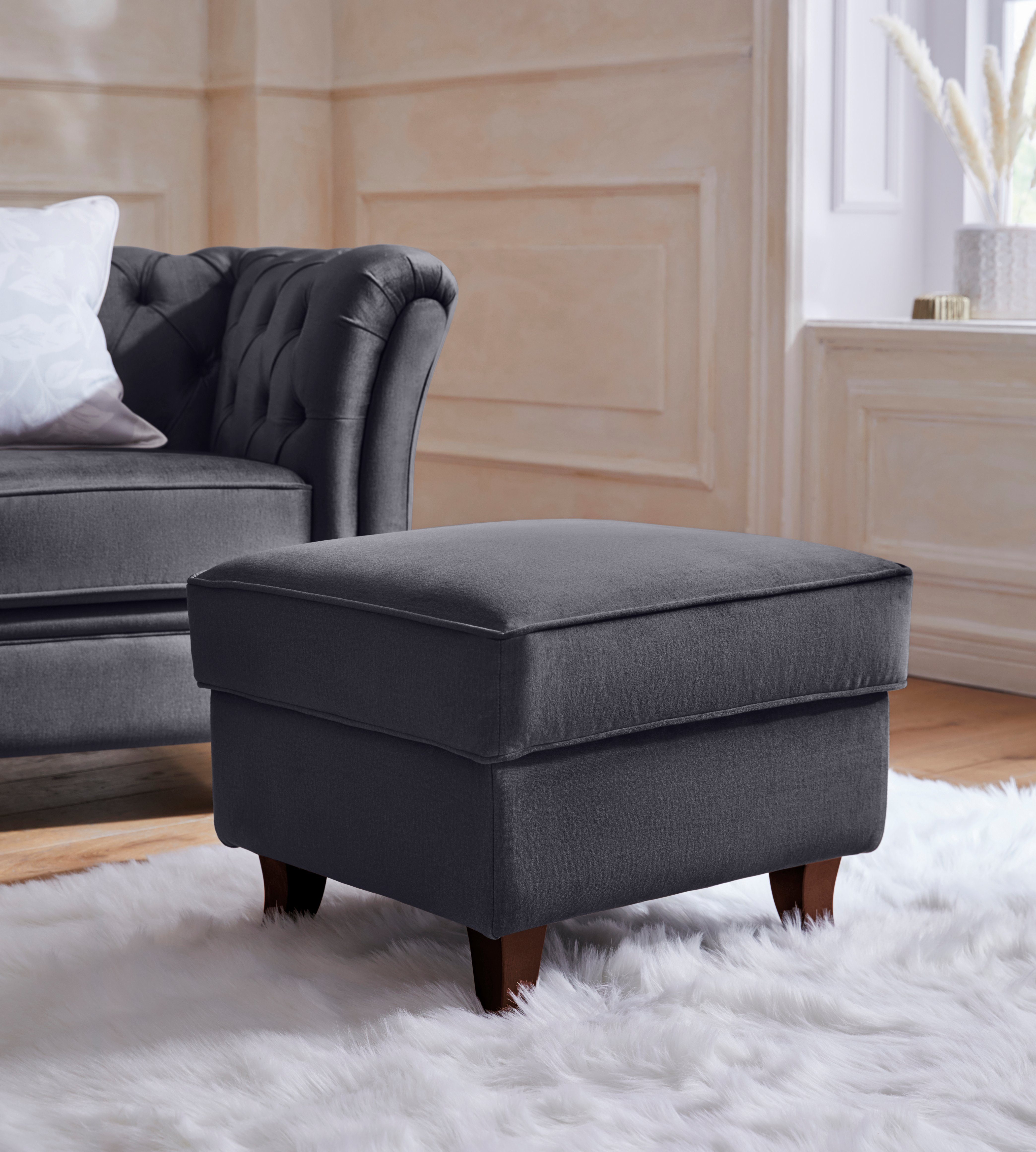 Home affaire Hocker Reims passend bij de serie "noblessy", echte chesterfield-capitonnage, fluwelige en changerende look