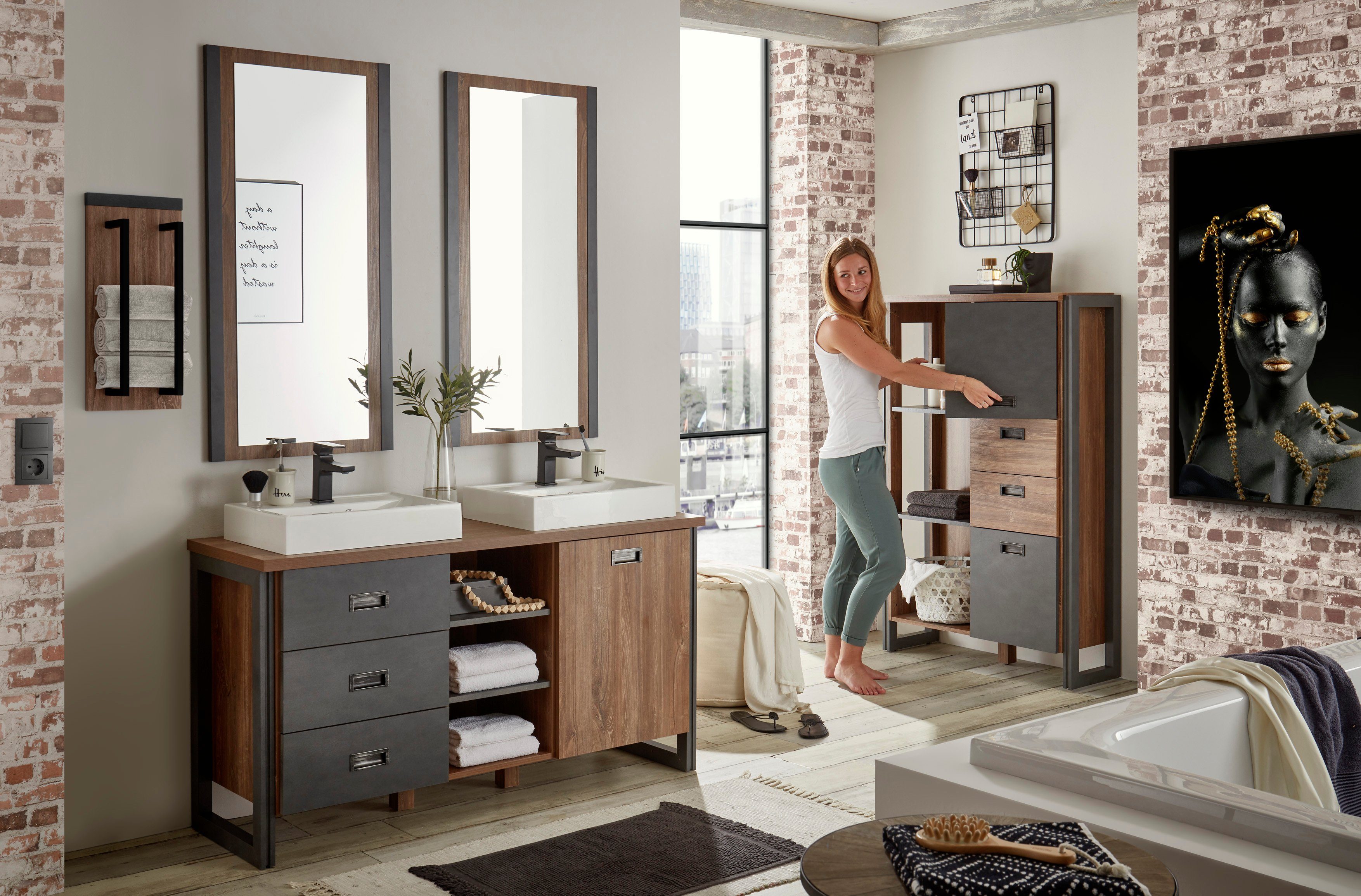 Home affaire Badkamerserie Detroit, badkamer in industriële stijl, 3-delig badkamer (set, 4-delig)