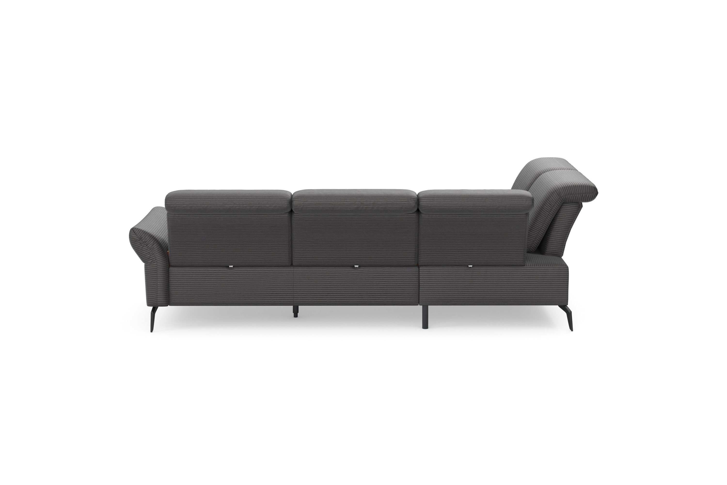 INOSIGN Hoekbank Coco L-vorm Verstelbare zitdiepte, armleuning en hoofdeind, cordbekleding, poothoogte 15 cm