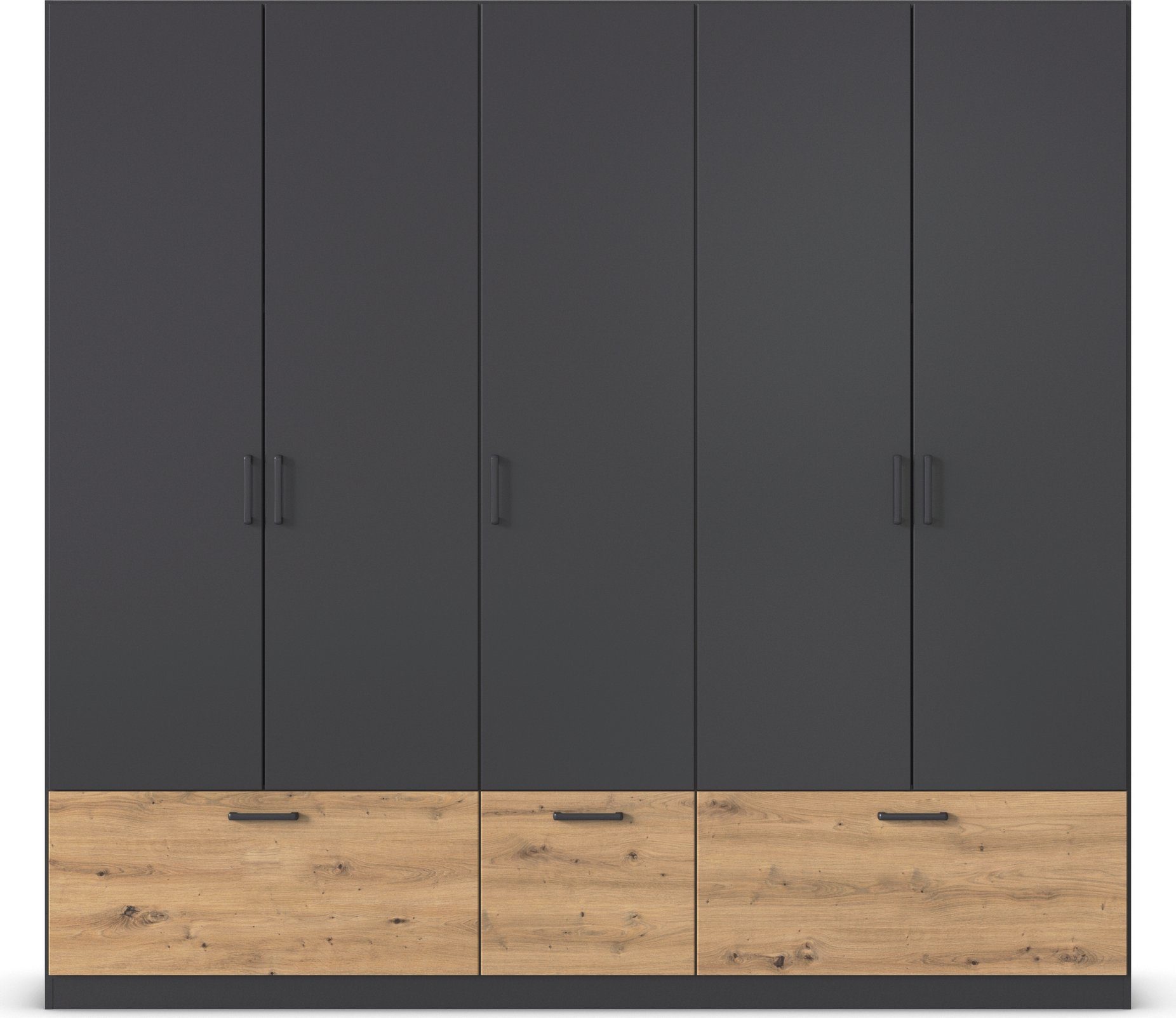 rauch Draaideurkast Kledingkast kast garderobe waskast BARI met lades en moderne greep in grijs metallic made in germany