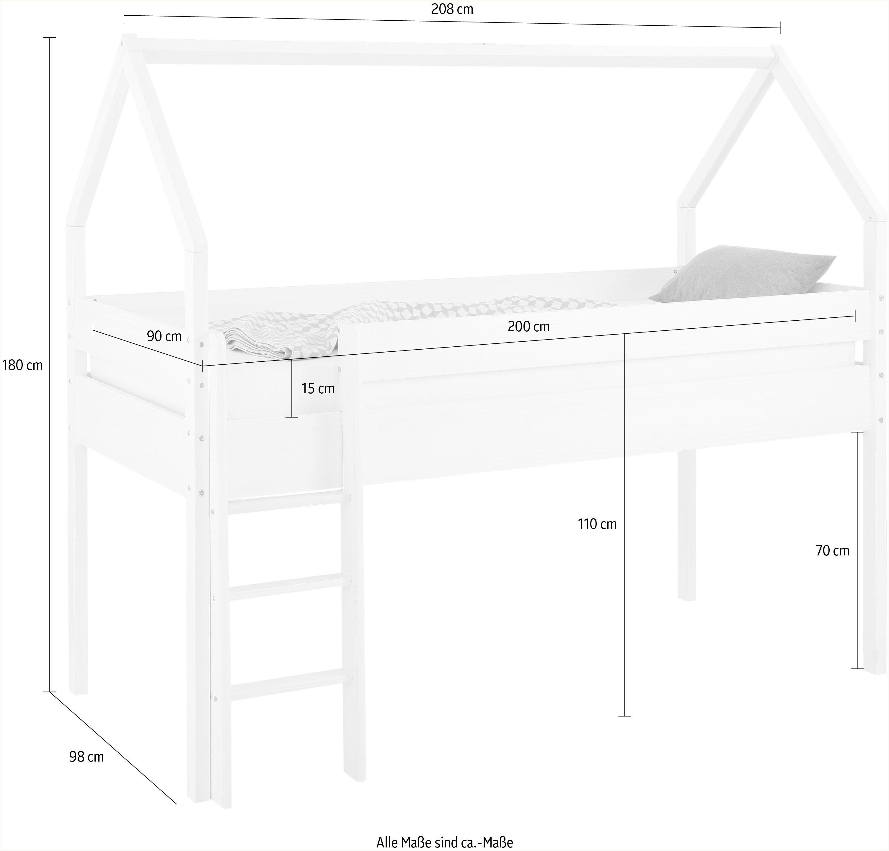 Lüttenhütt Kinderledikant Alpi van grenenhout, in een huis-look, ligoppervlak 90x200 cm