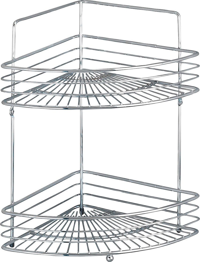 WENKO Hoekrek Milano 2 planken rekjes en opbergen maat 31,5x22x37 cm zilver(kleur)