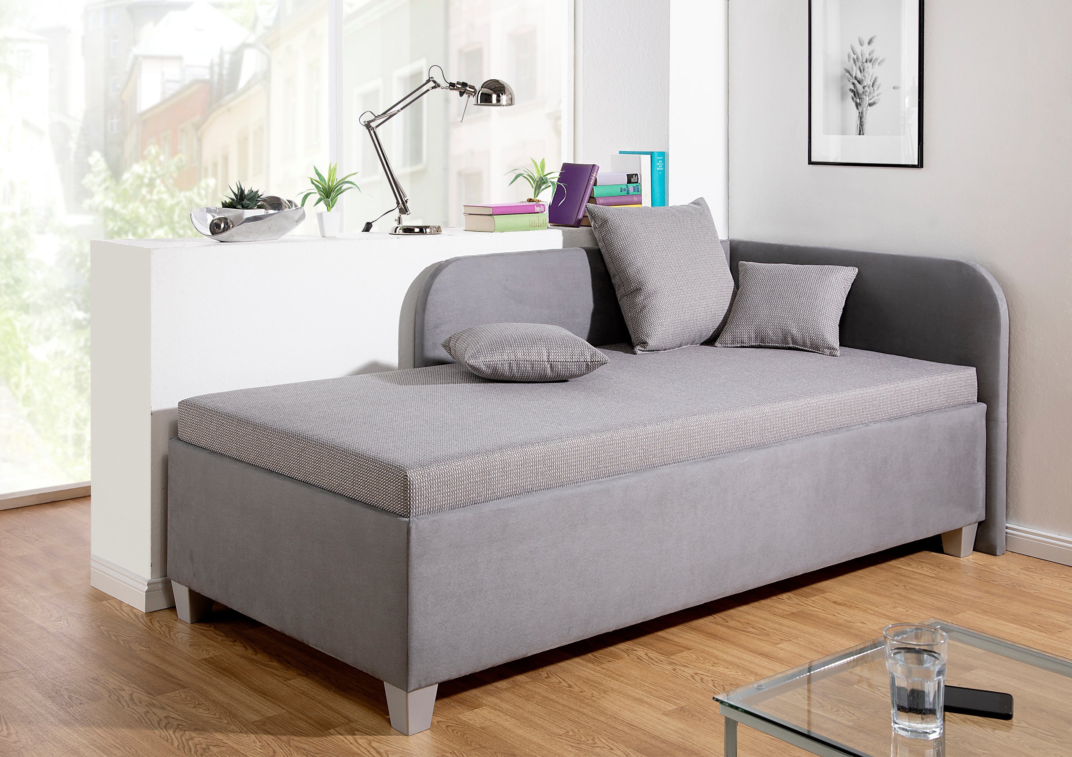Maintal Bed Aolana met bedkist, in 2 breedten, binnenvering- of bonell-matras ter keuze grijs, slaapbanken, 100 cm x 200 cm, Vast