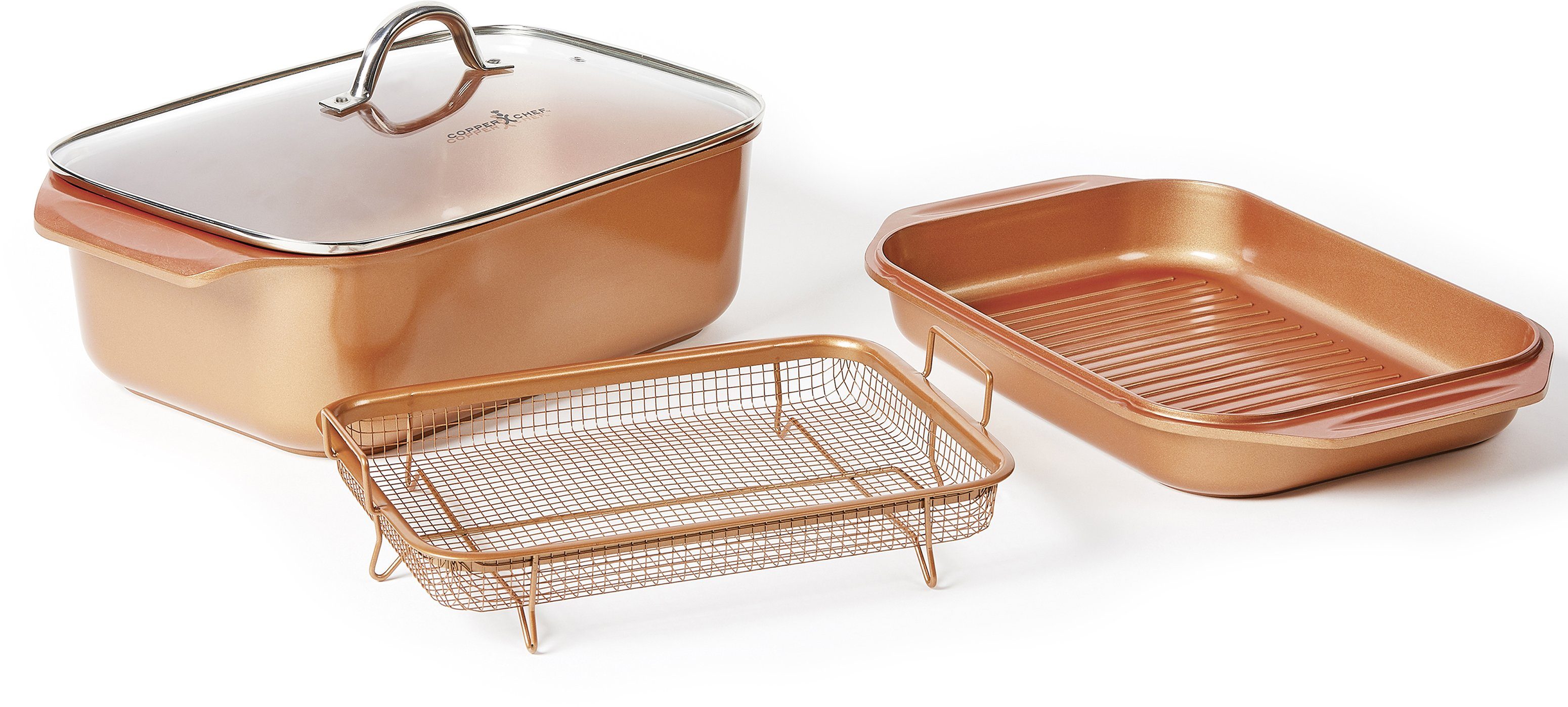 LIVINGTON Braadpan Cooperline Wonder Cooker inclusief grillpan, glazen deksel, cooper crisper, receptenboek, inductie (set, 5-delig)