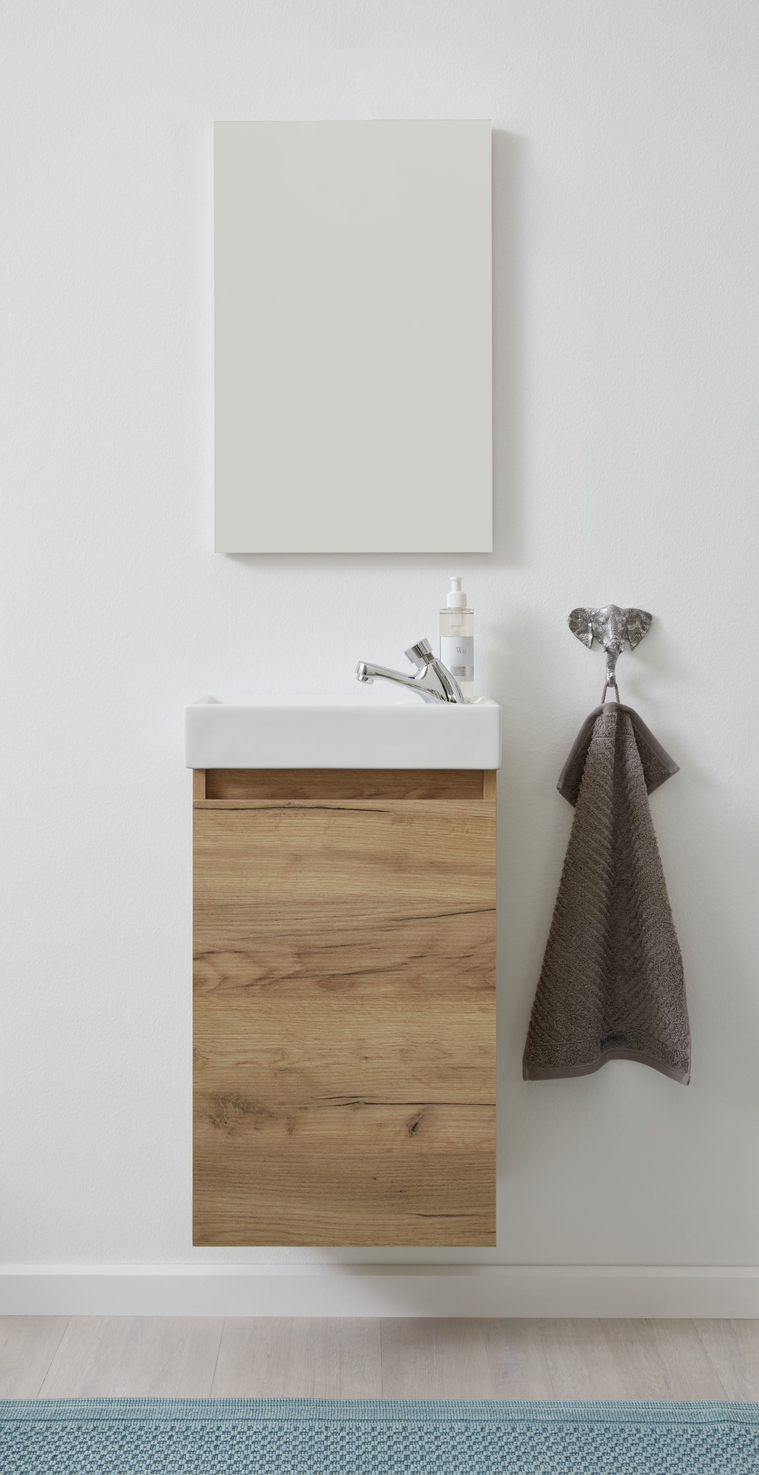 welltime Badkamerserie Oslo 2-delig, badkamerkast gastentoilet wastafelmeubel set Wastafelonderkast met wasbak en spiegel breedte 40 cm, gastenwastafel (complete set, 3 stuks)