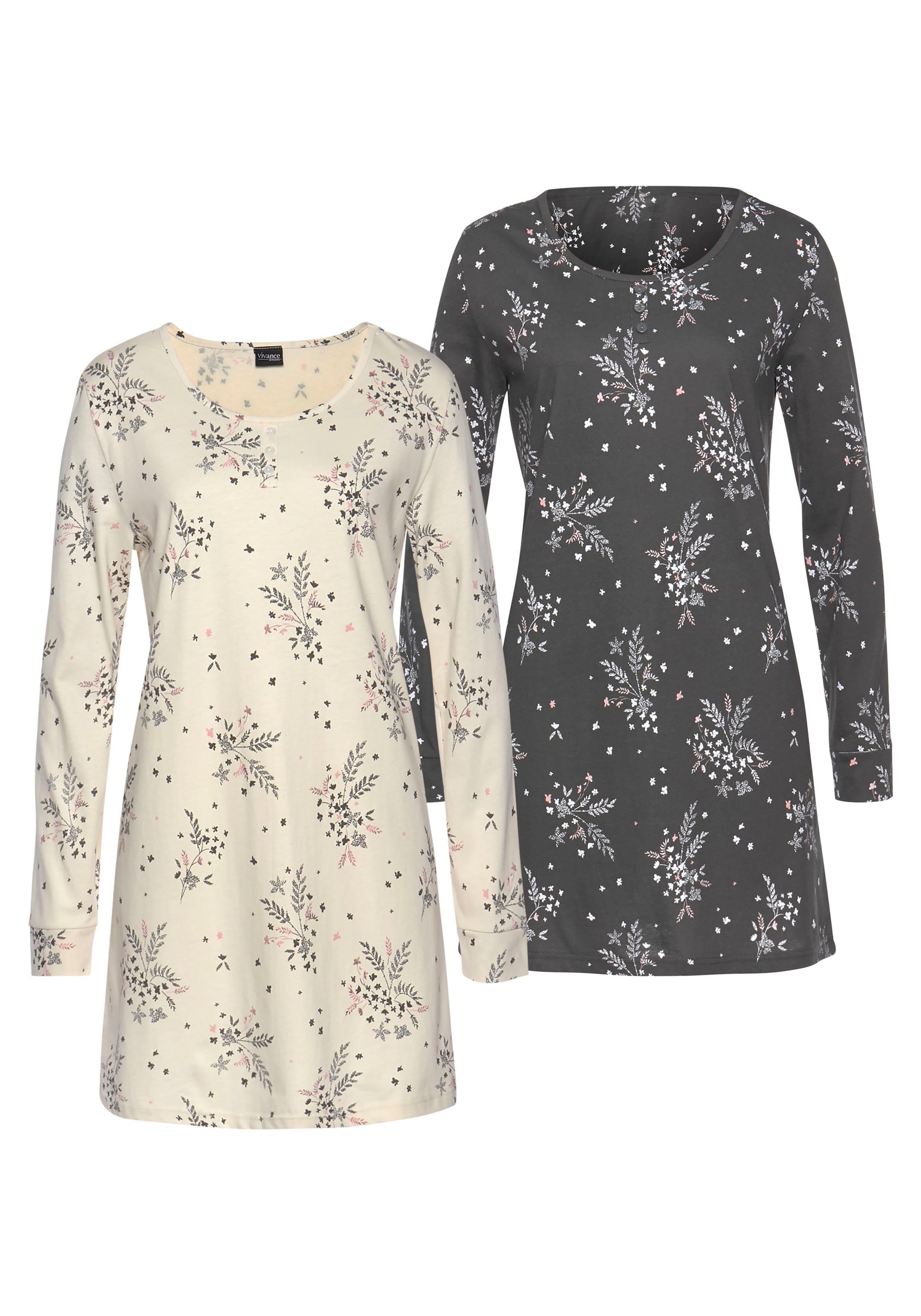 Vivance Dreams Nachthemd met fijne bloementakken (Set van 2) dames nachthemden maat 32/34 grijs