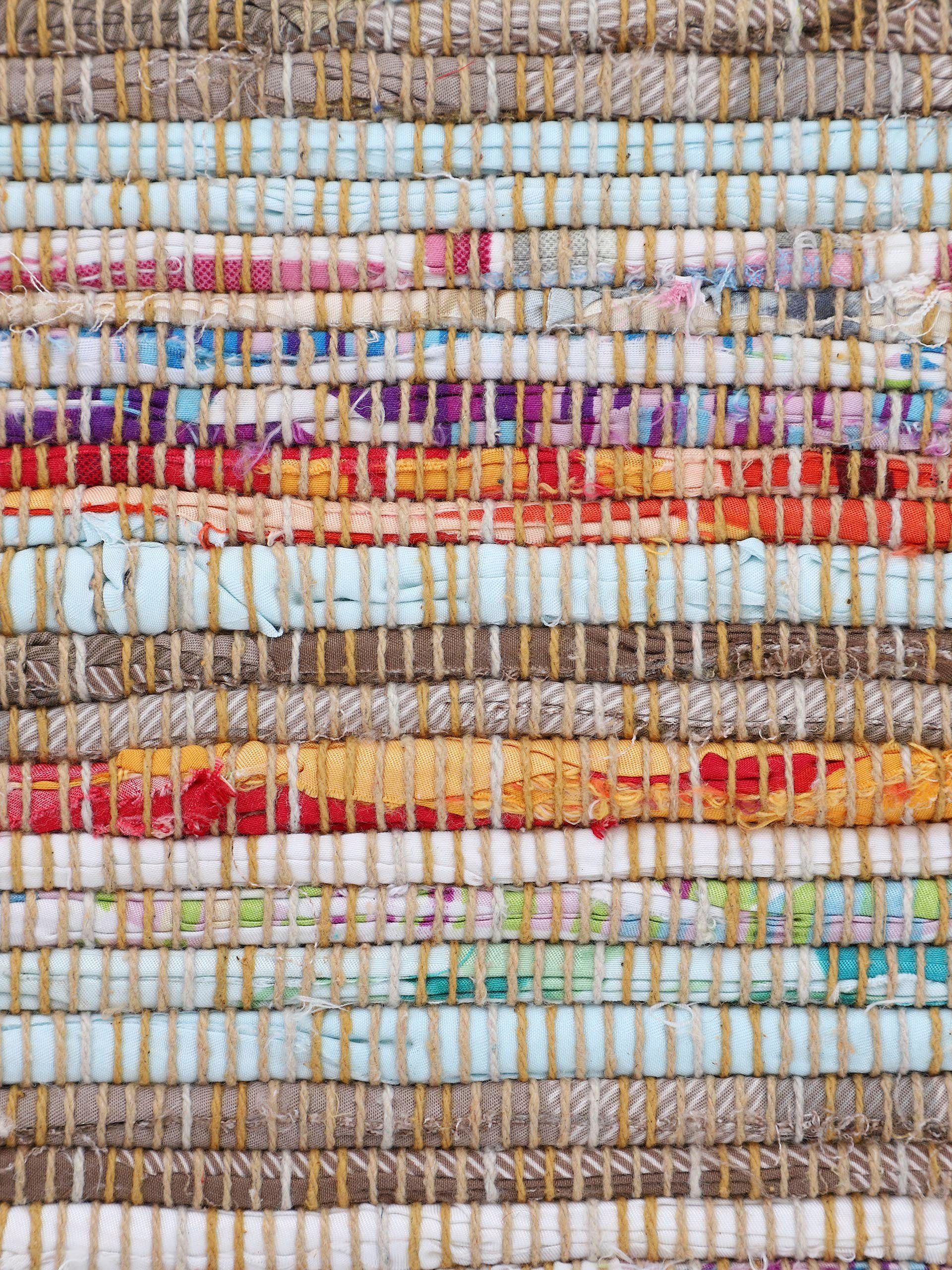 carpetfine Vloerkleed Kelim Chindi, omkeerbaar tapijt handgeweven, patchwork tapijt met franjes, ook verkrijgbaar in loperformaten