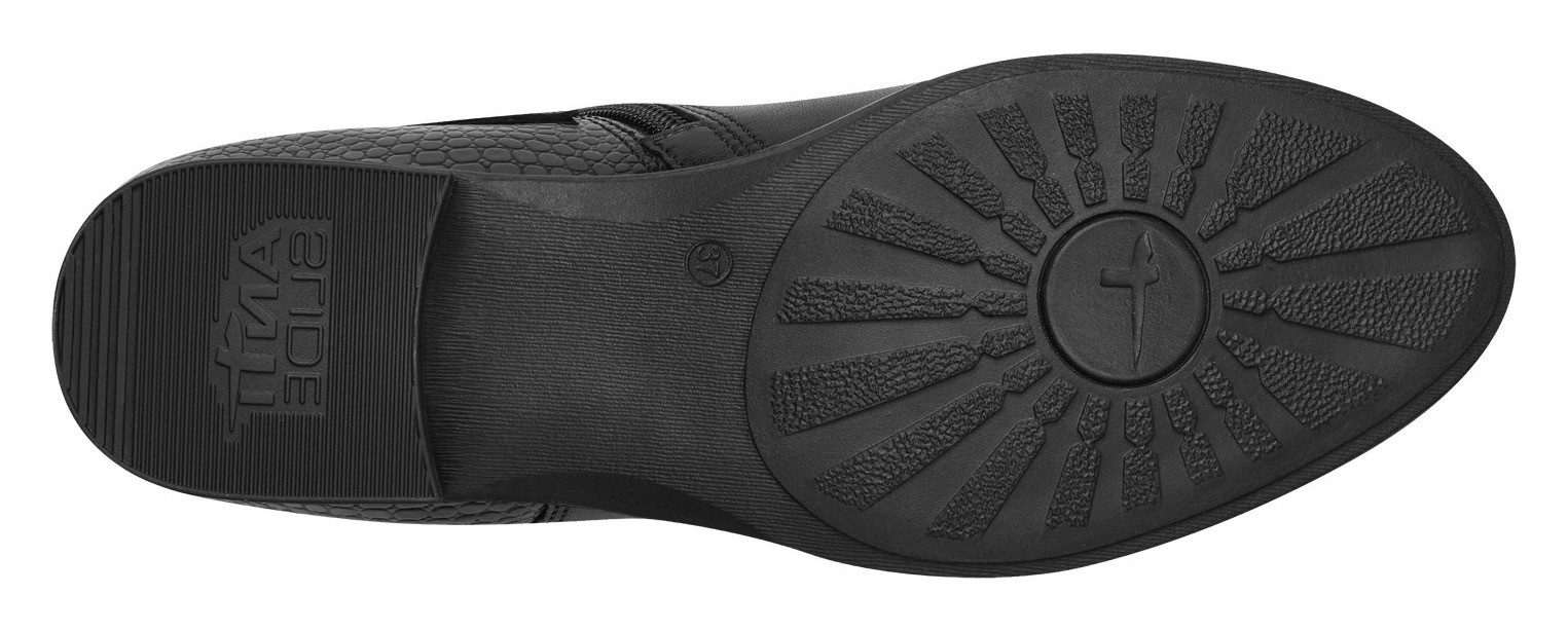 Tamaris Laarsjes blokhak, business schoen, laarzen met decoratieve gesp en logo-embossing