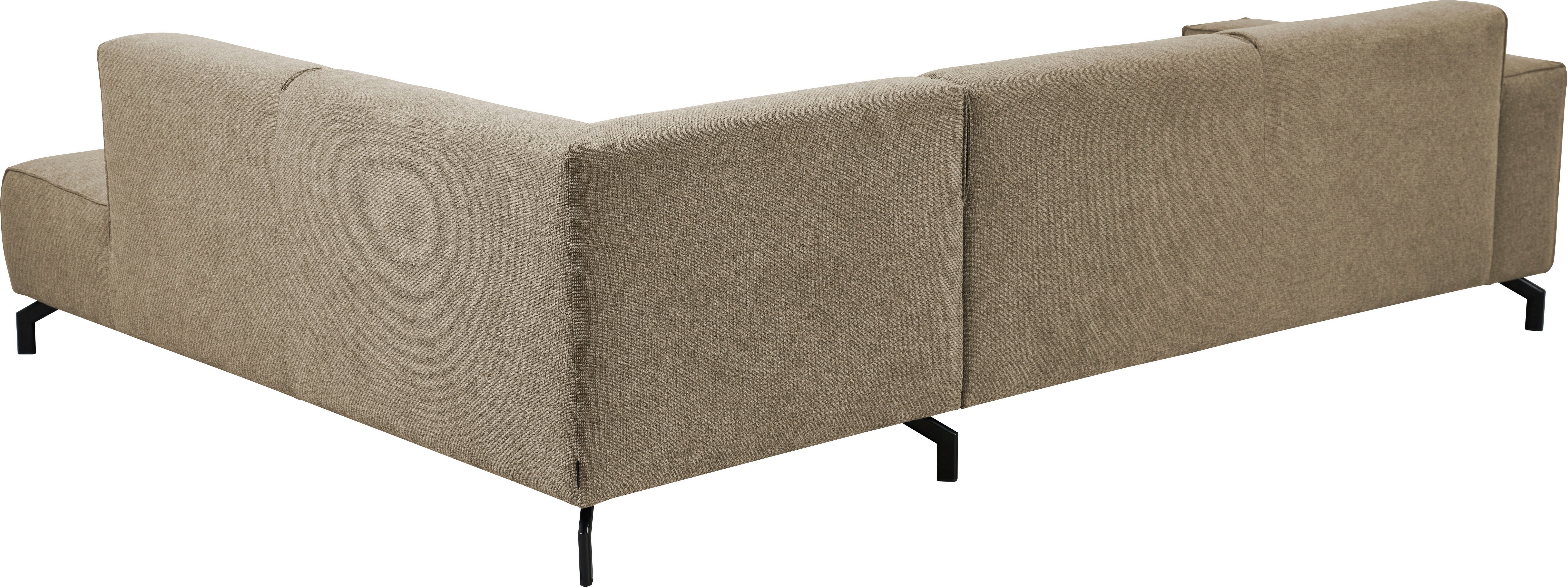 Places of Style Hoekbank Lorcan, breedte 275 cm, zacht zitgevoel met zwarte metalen poten, lederlook en zachte structuurstof
