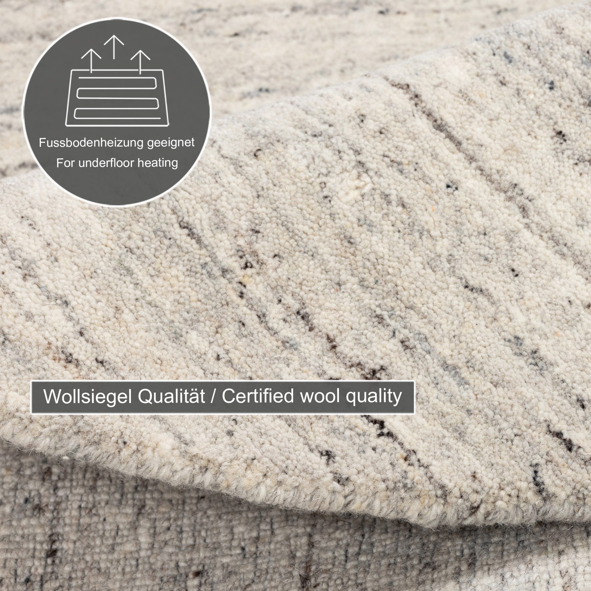 THEKO Wollen kleed Pure Uni Handgeweven vloerkleed, mêlee, zuivere wol