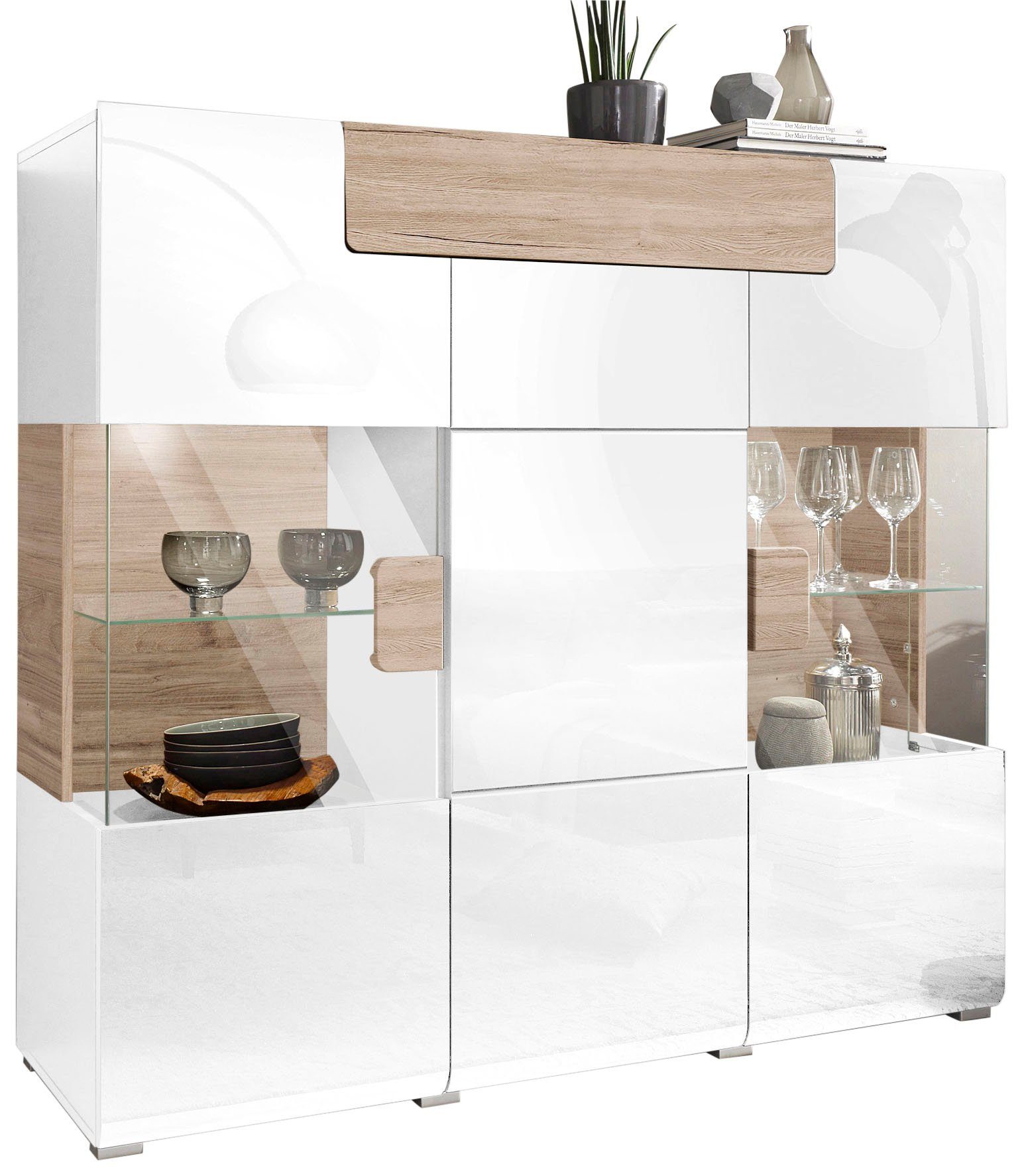 INOSIGN Highboard Toledo, breedte 147,5 cm, modieuze hoge kast met 3 deuren en lade