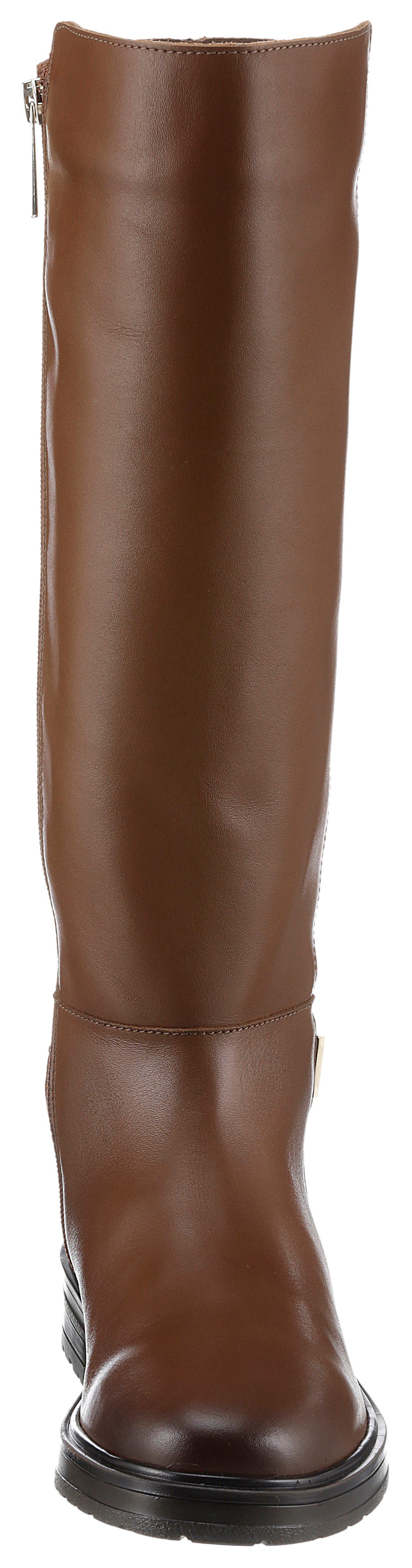 Tommy Hilfiger Laarzen TH LOGO LEATHER LONG BOOT hakken, zakelijke laarzen met sierbandje achter