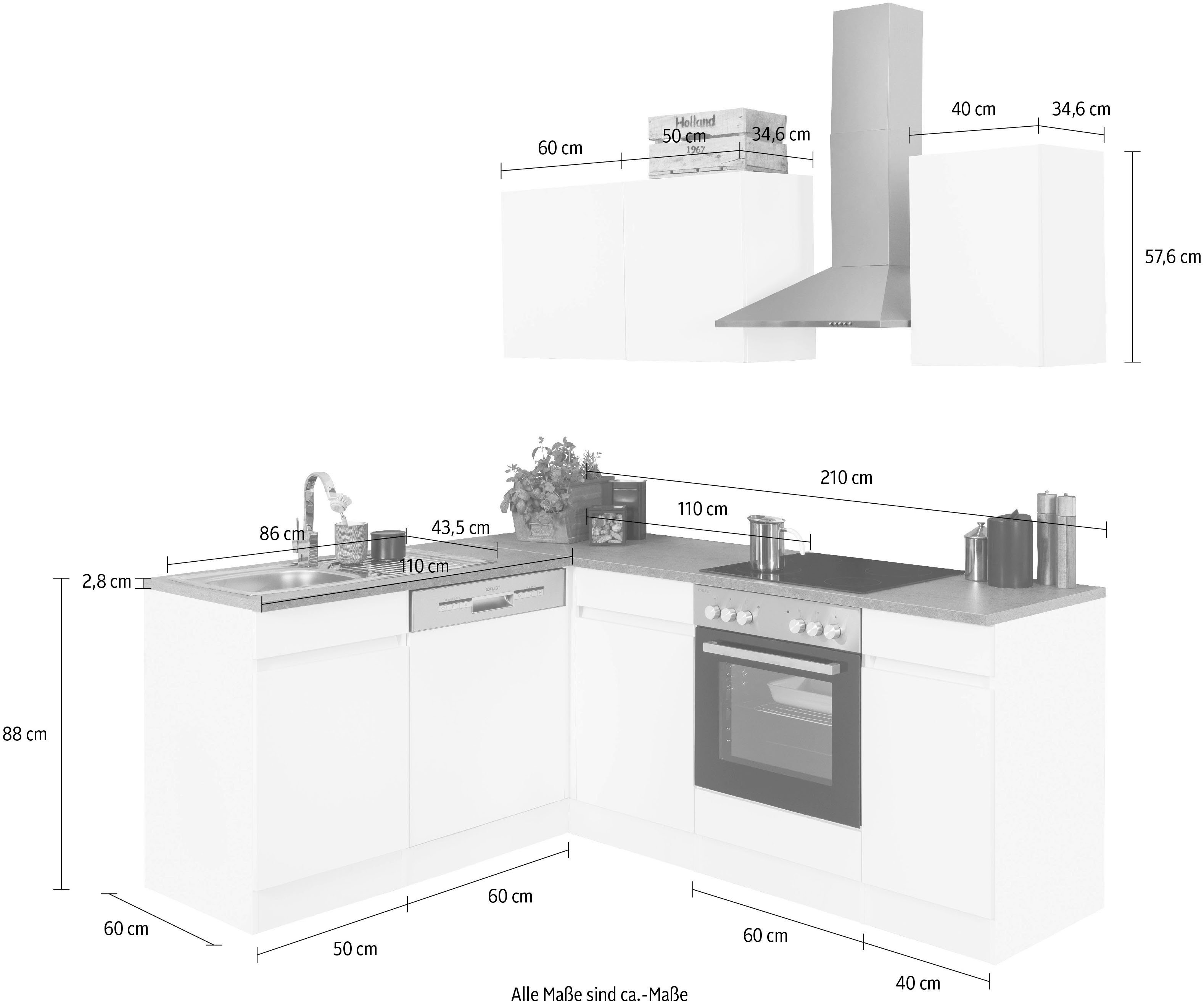 OPTIFIT Hoekkeuken Roth Afmetingen 210x175 cm, naar keuze met elektrische apparaten, push-to-open-functie