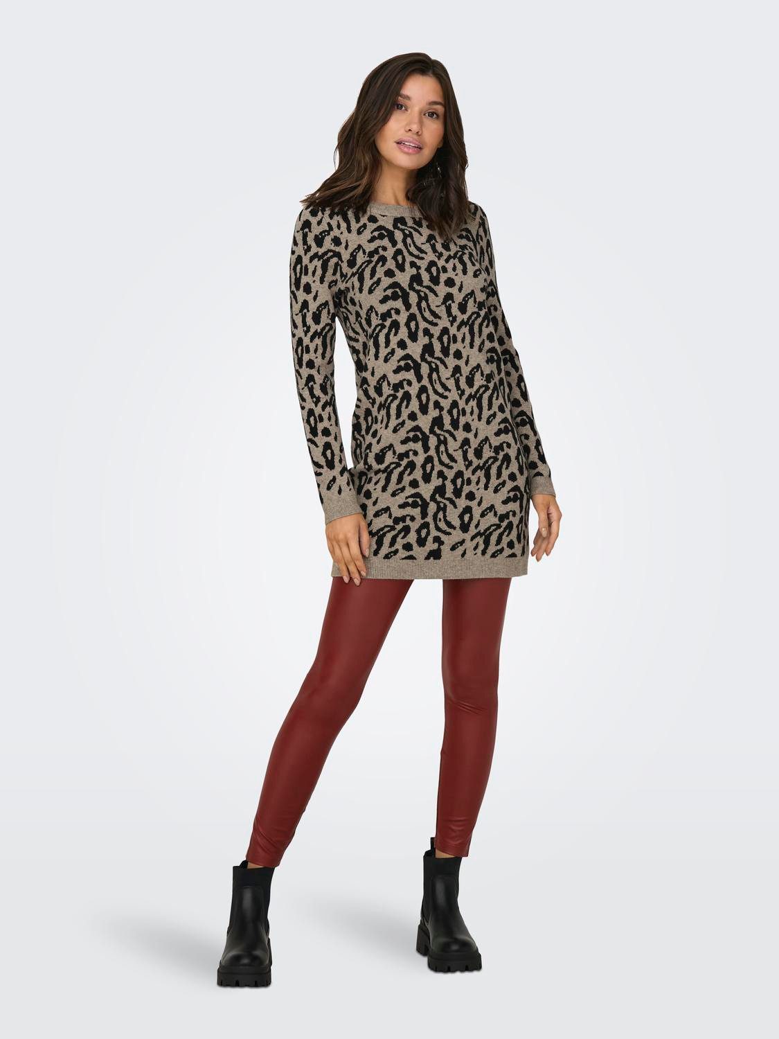 Only Gebreide jurk ONLJENNI LS ANIMAL DRESS EX KNT