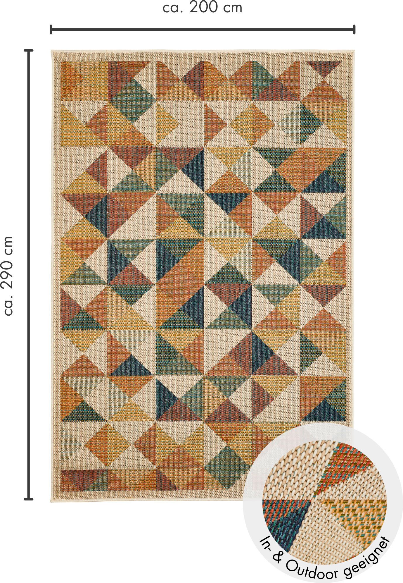 Andiamo Vloerkleed Sedona driehoek Vlakweefsel, modern ontwerp, geschikt voor binnen- en buitengebruik