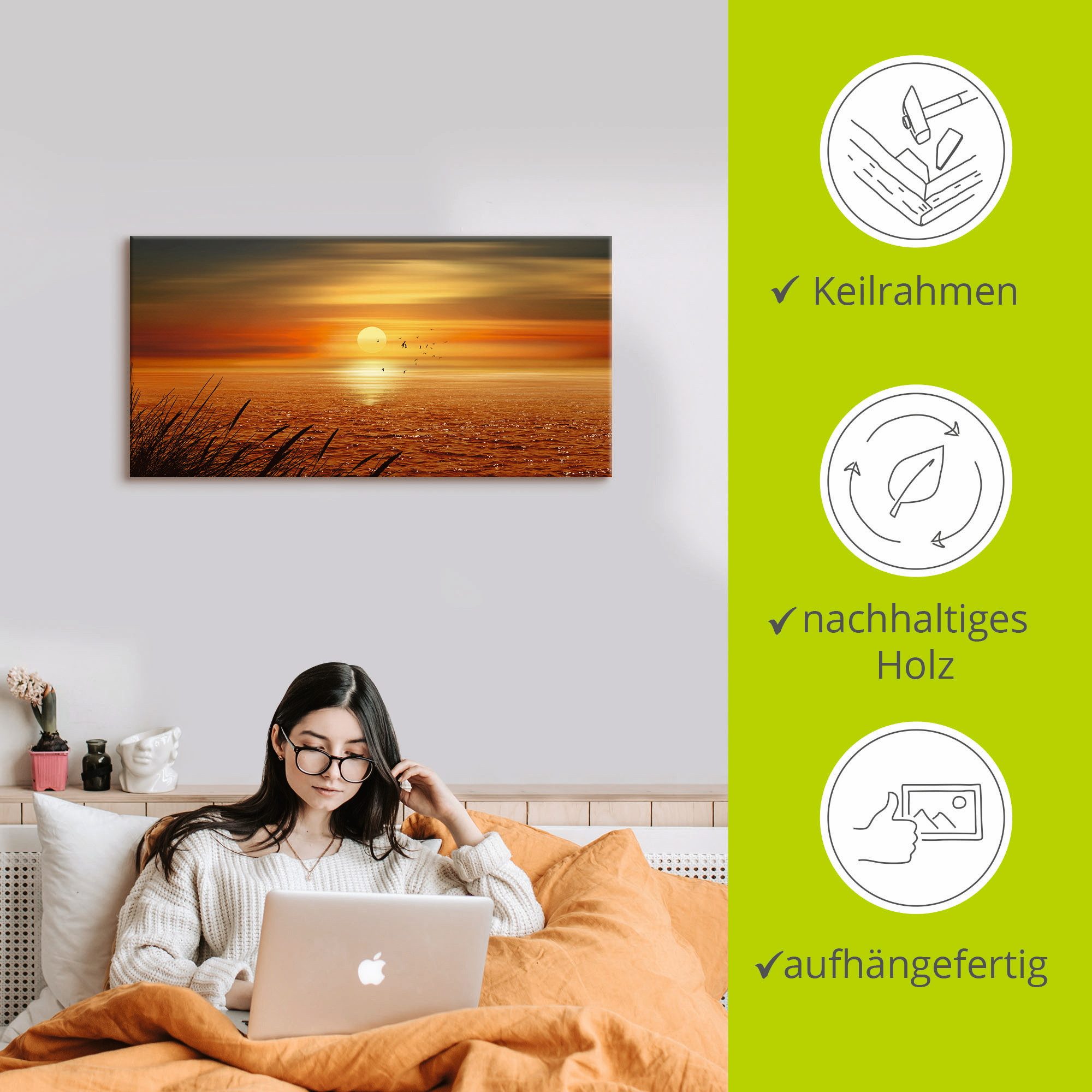Artland Artprint Zonsondergang boven de zee als artprint op linnen, poster, muursticker in verschillende maten