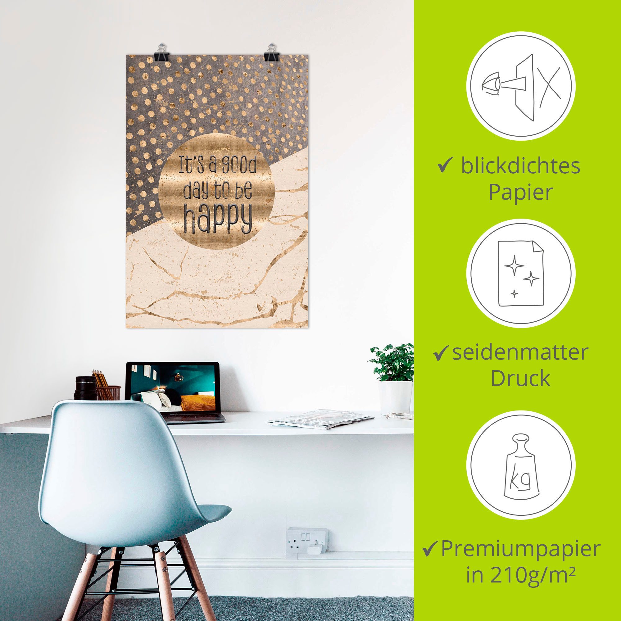 Artland Artprint Een goede dag om gelukkig te zijn als artprint van aluminium, artprint voor buiten, artprint op linnen, poster, muursticker