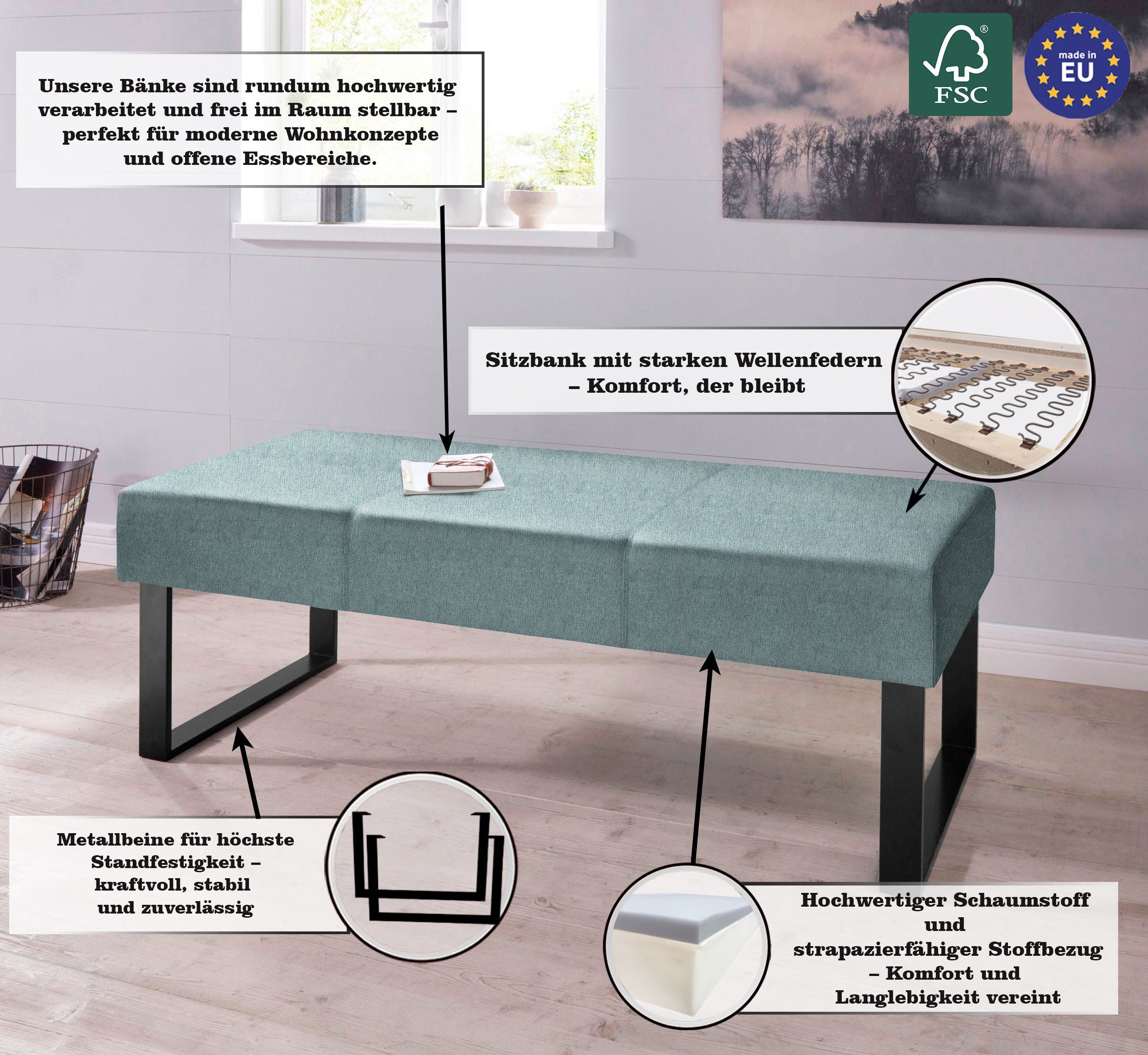 Home affaire Zitbank Oliver Breedte 140 cm, met metalen frame