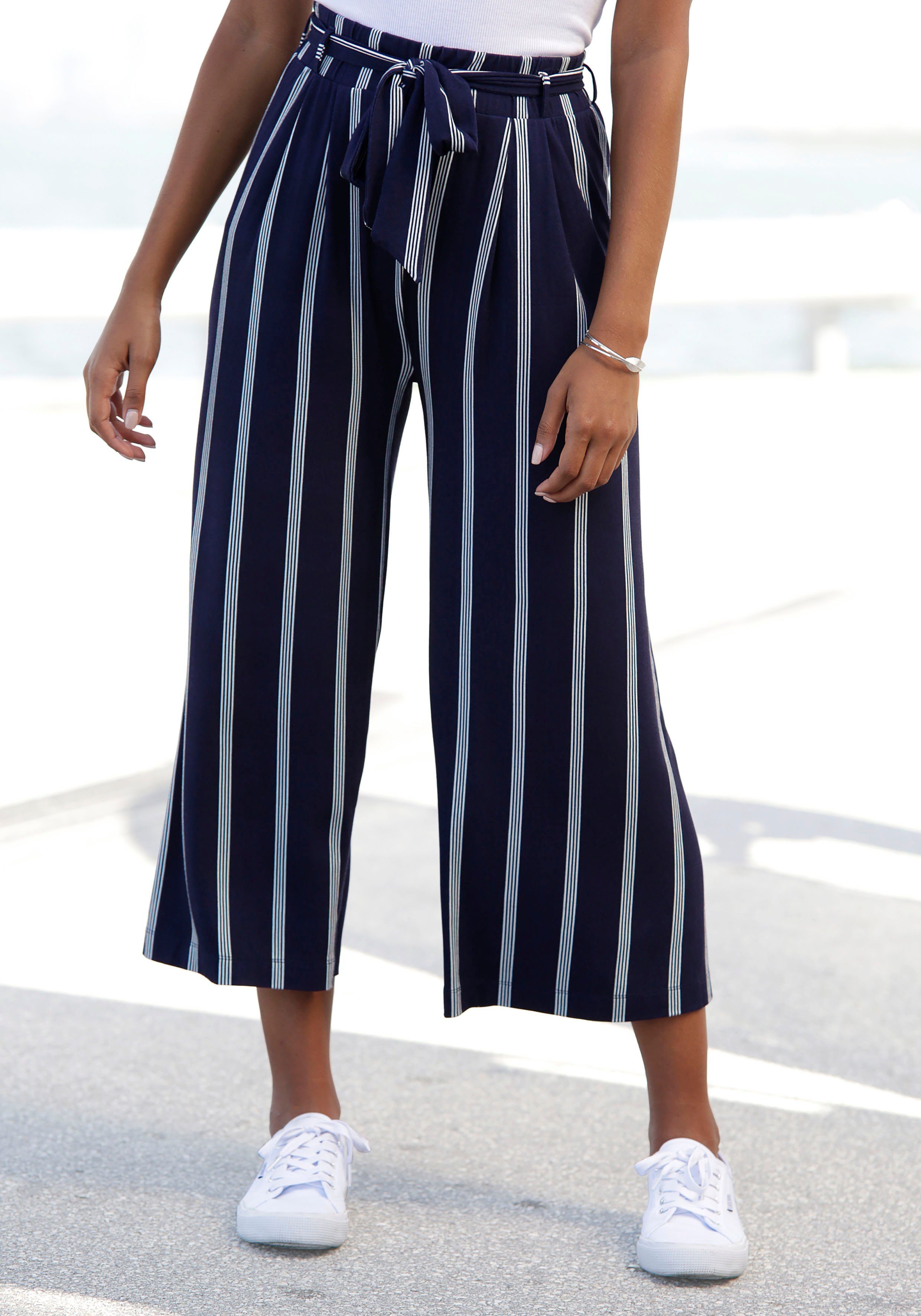 Lascana Culotte in paperbag look, luchtige jersey broek, casual (Met een bindceintuur)