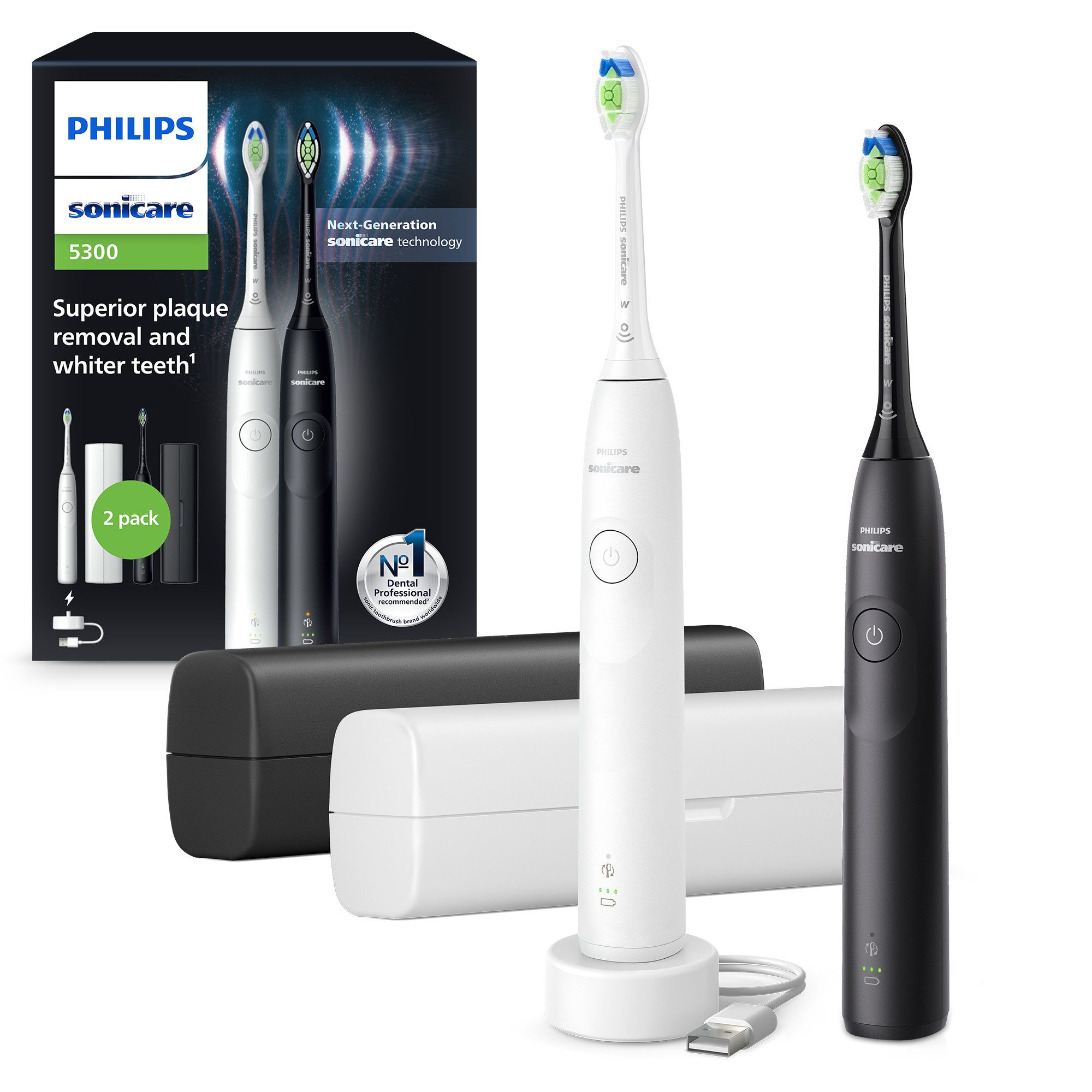 Philips Sonicare Elektrische tandenborstel Series 5300 HX7109/01 met drukcontrole, 2...