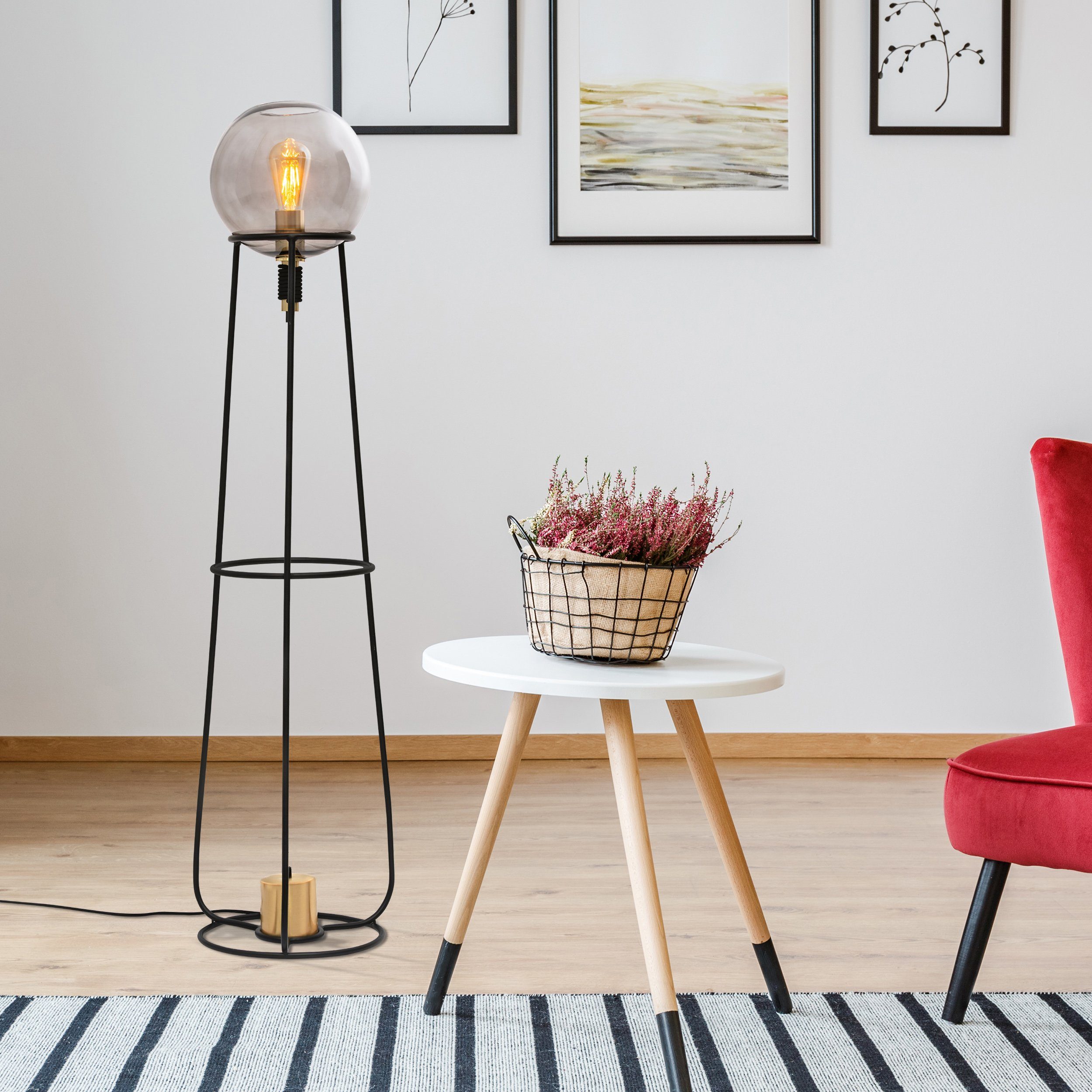 näve Staande lamp Stelo excl.1x e27 max. 40 w,totaal: h: 128,5 cm,glass (smoke) colour: black (1 stuk)