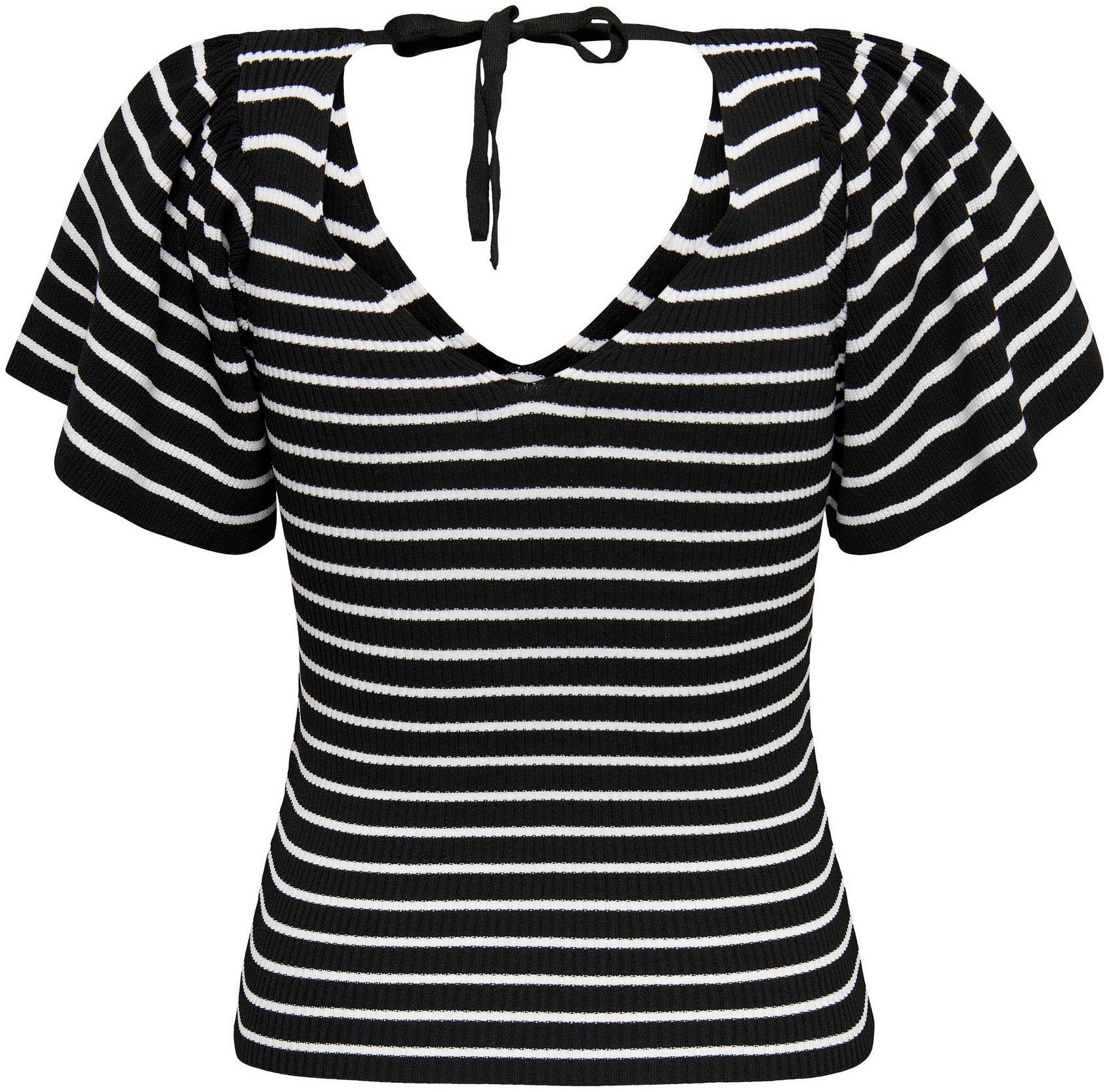 Only Trui met korte mouwen ONLLEELO STRIPE SS BACK V-NECK KNT NOOS