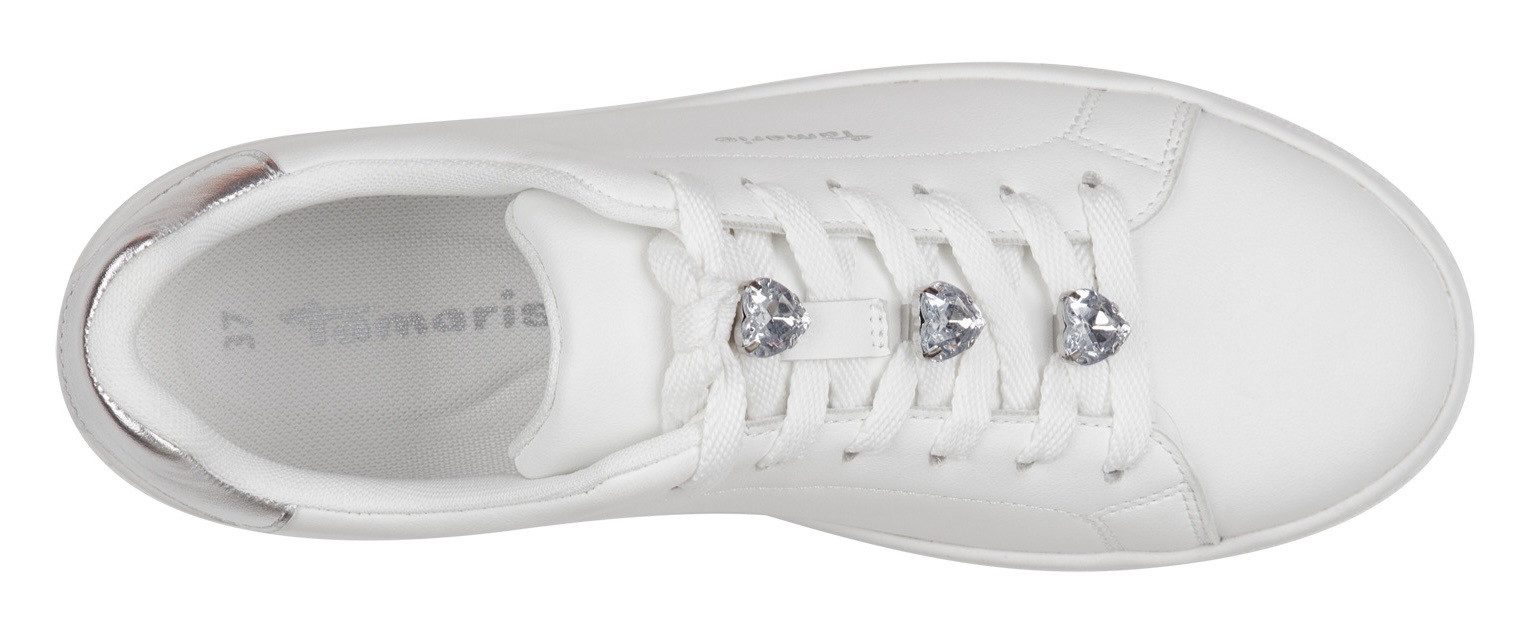 Tamaris Plateausneakers , vrijetijdsschoen, lage schoen, veterschoen versierd met sierstenen