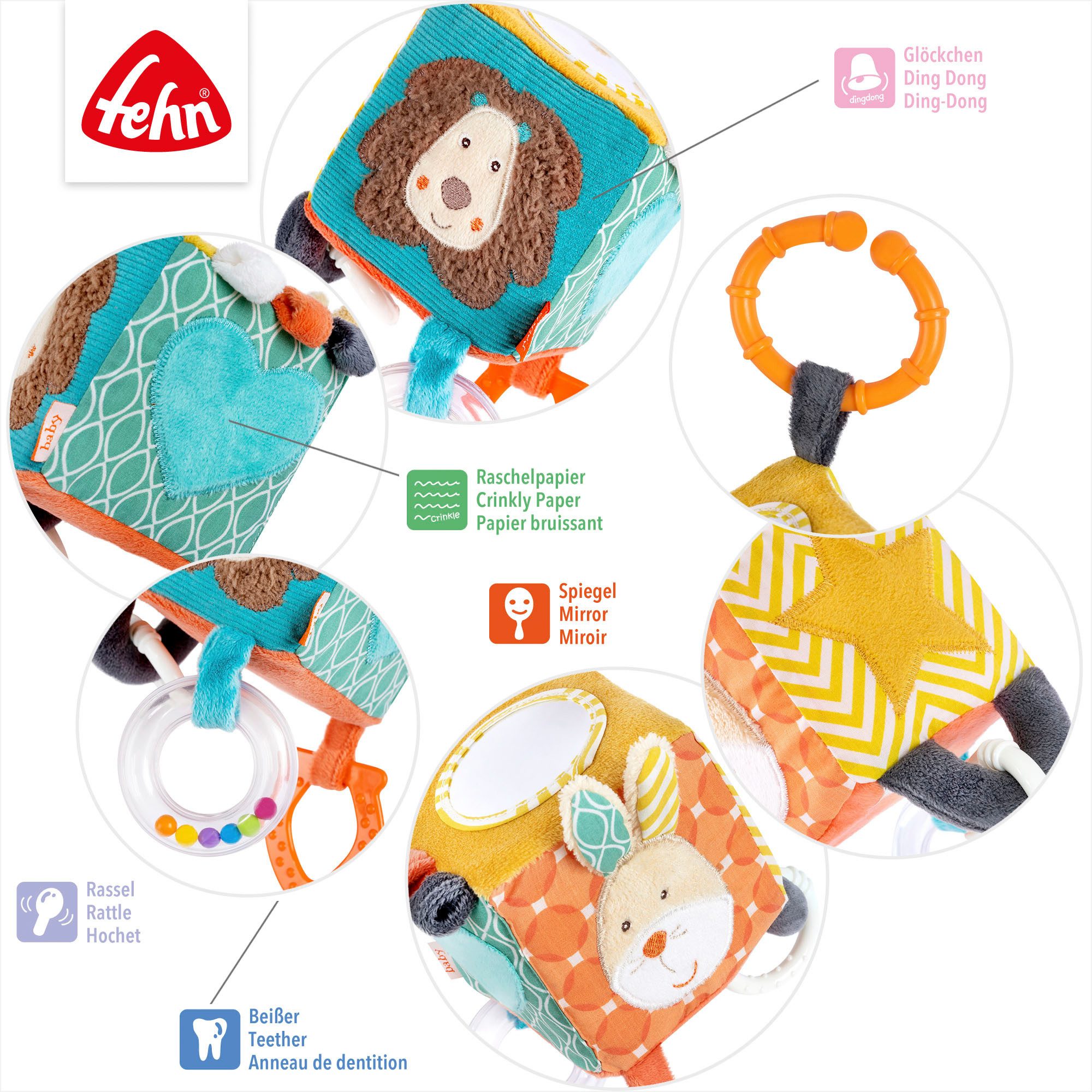 Fehn Grijpspeeltje Classic Stars, activiteit-dobbelsteen Funky Friends