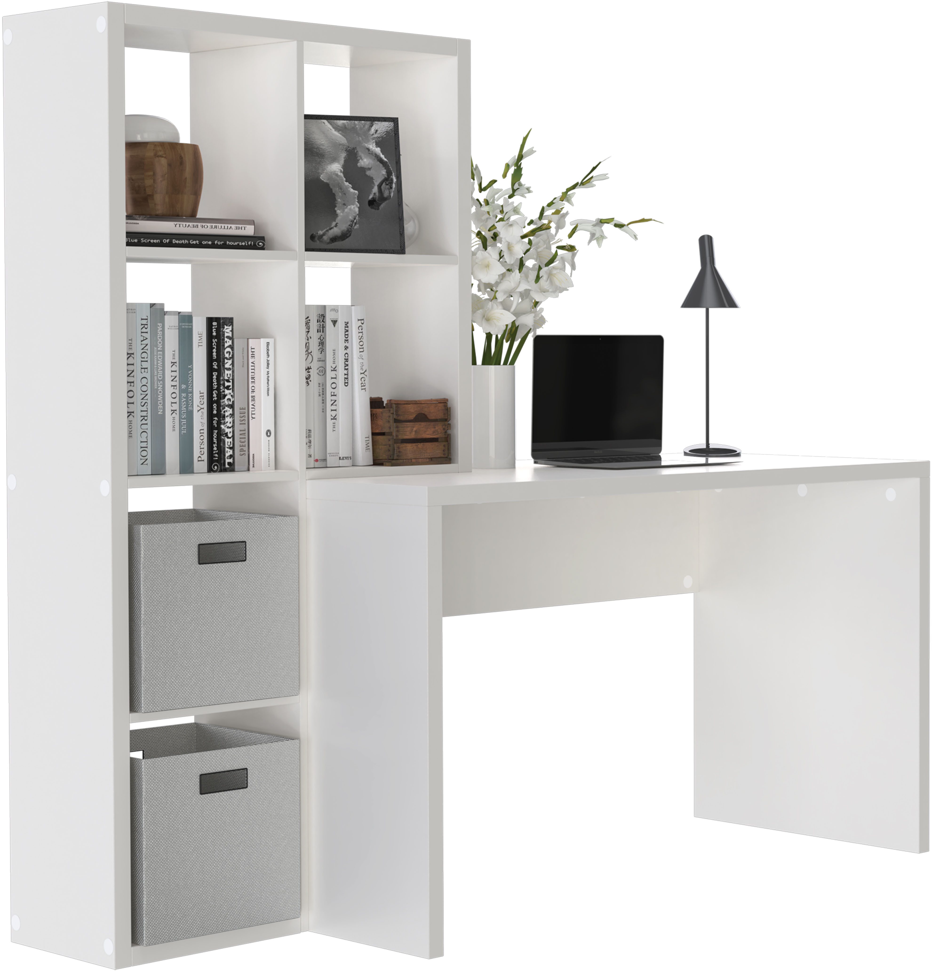 INOSIGN Bureau met kast Triest, Computertisch , rek-element flexibel te monteren, 6 vakken, tafelbreedte 120 cm