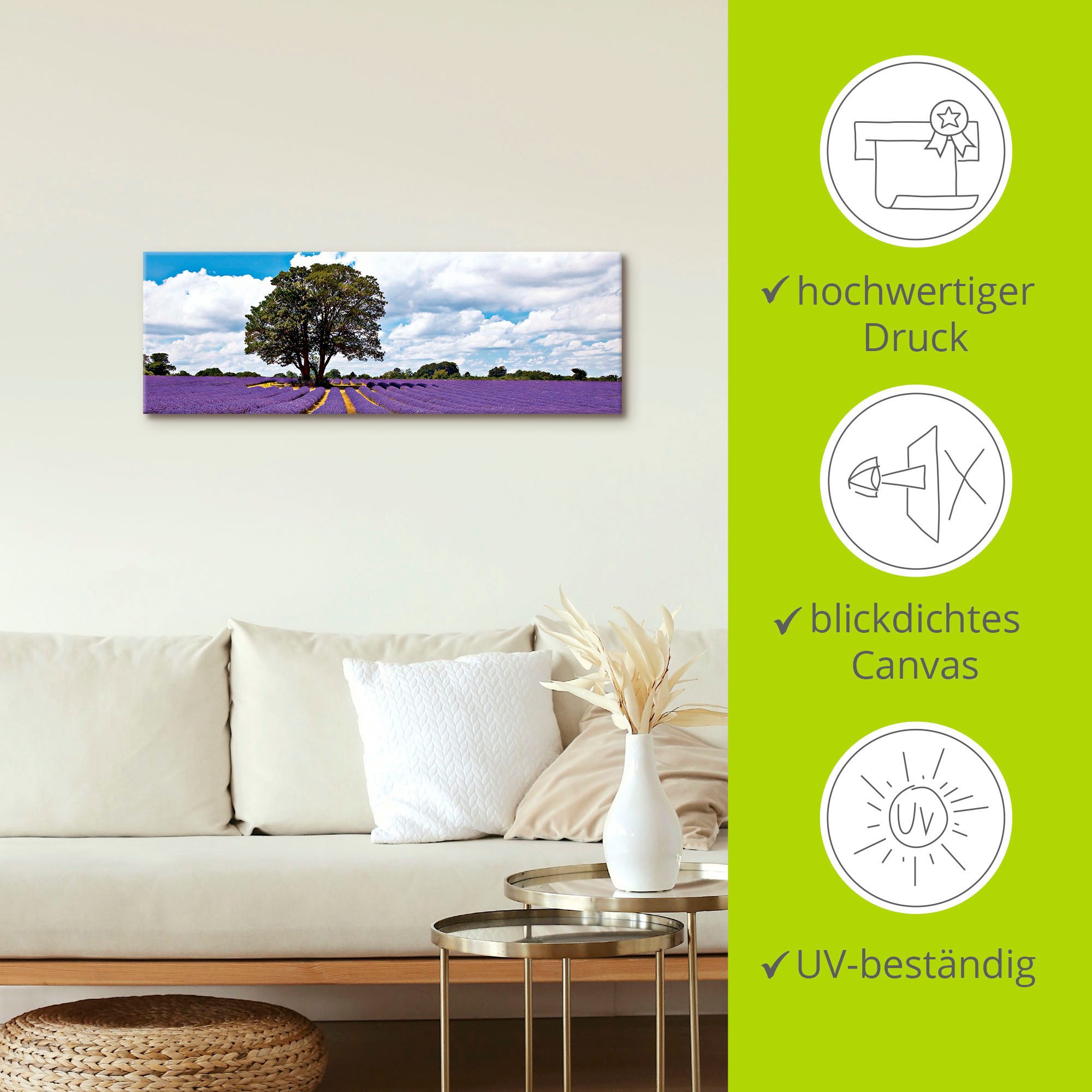 Artland Artprint Mooi lavendelveld in de zomer als artprint van aluminium, artprint voor buiten, artprint op linnen in verschillende maten