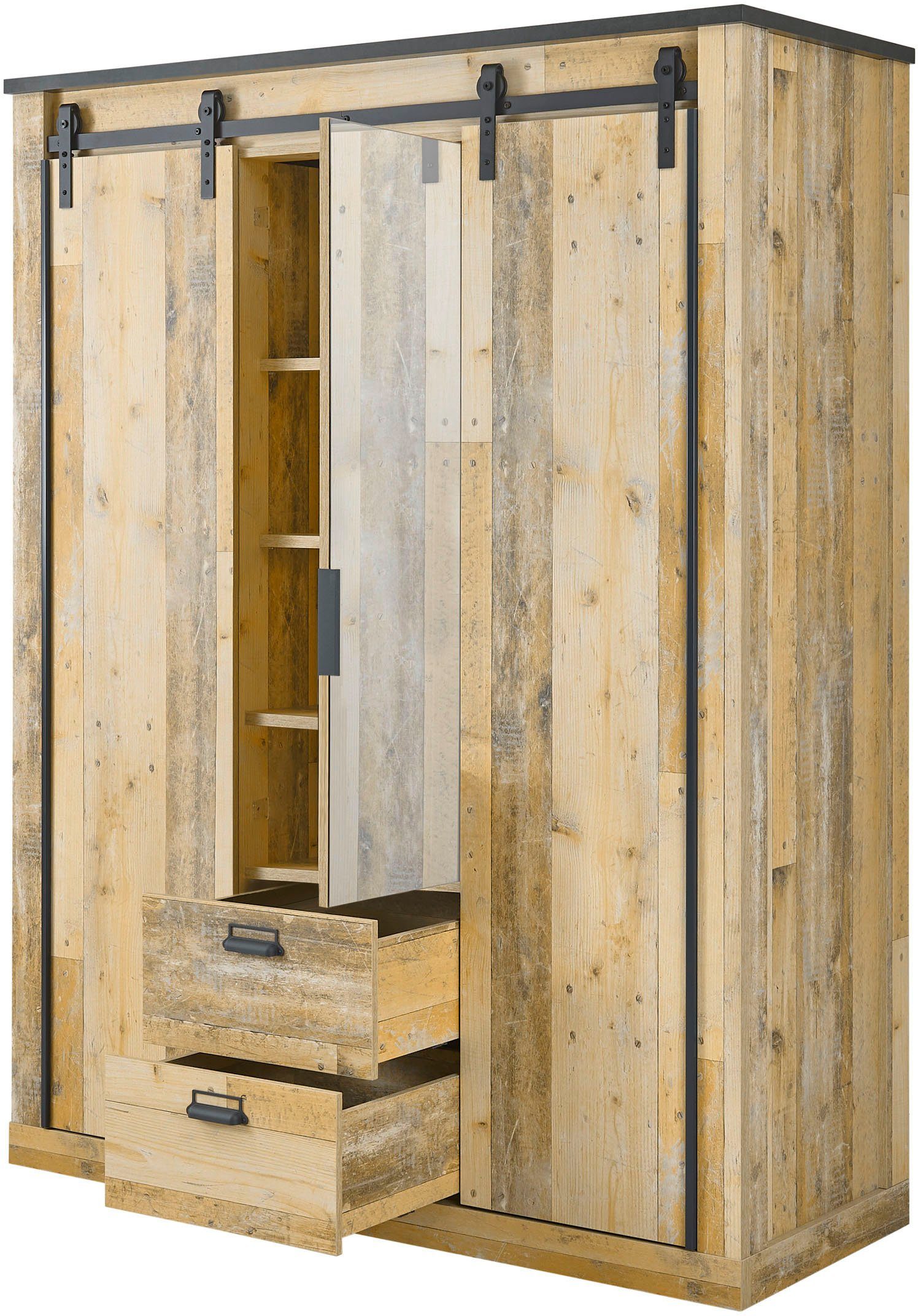 Home affaire Slaapkamerserie Sherwood Ligoppervlak 140 x 200 cm, kast 3-deurs 162 cm breed (4-delig)