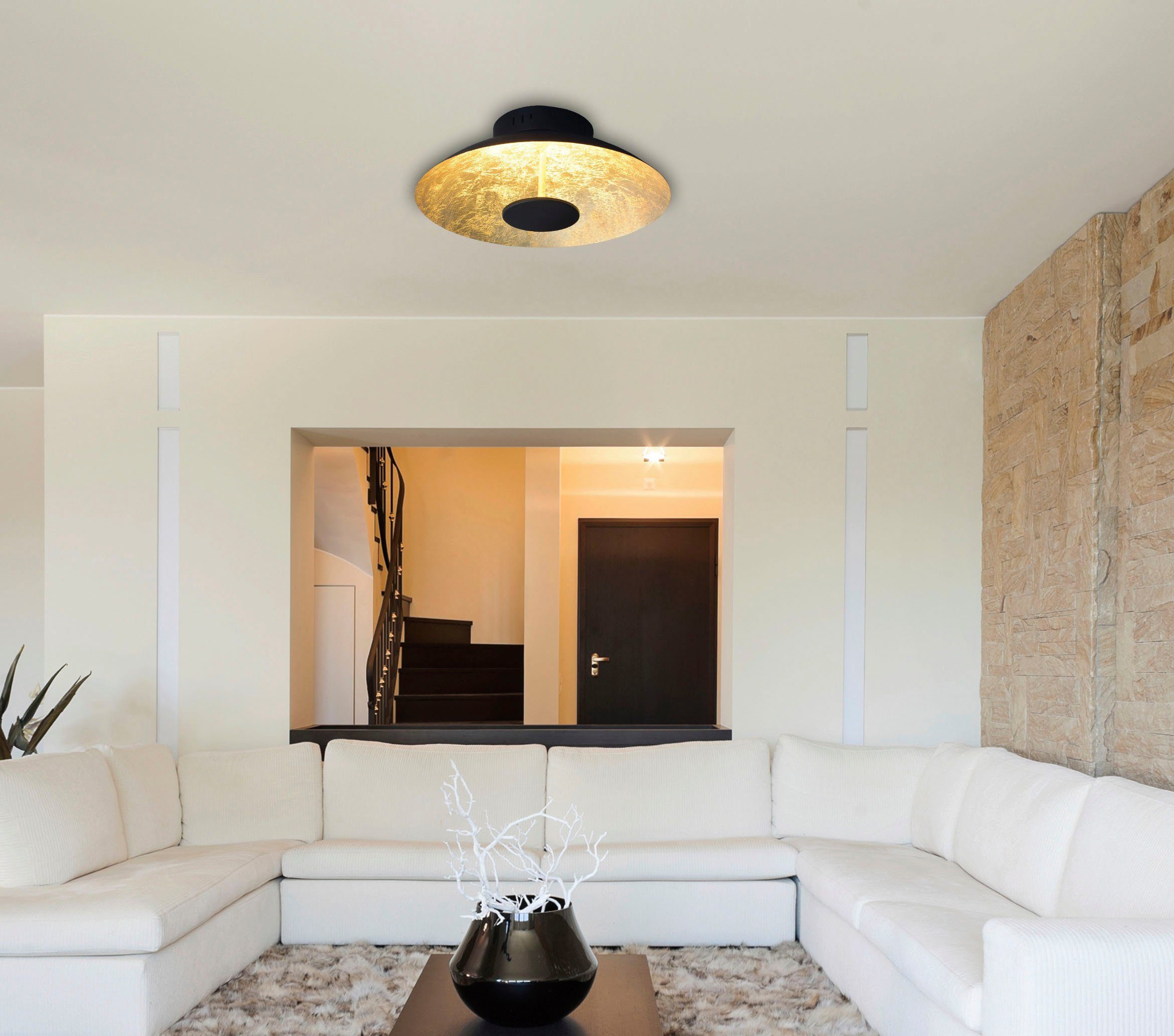 näve Led-plafondlamp Firenze rond, zwart/goudkleur, 36x led warmwit, niet dimbaar, d: 40 cm (1 stuk)