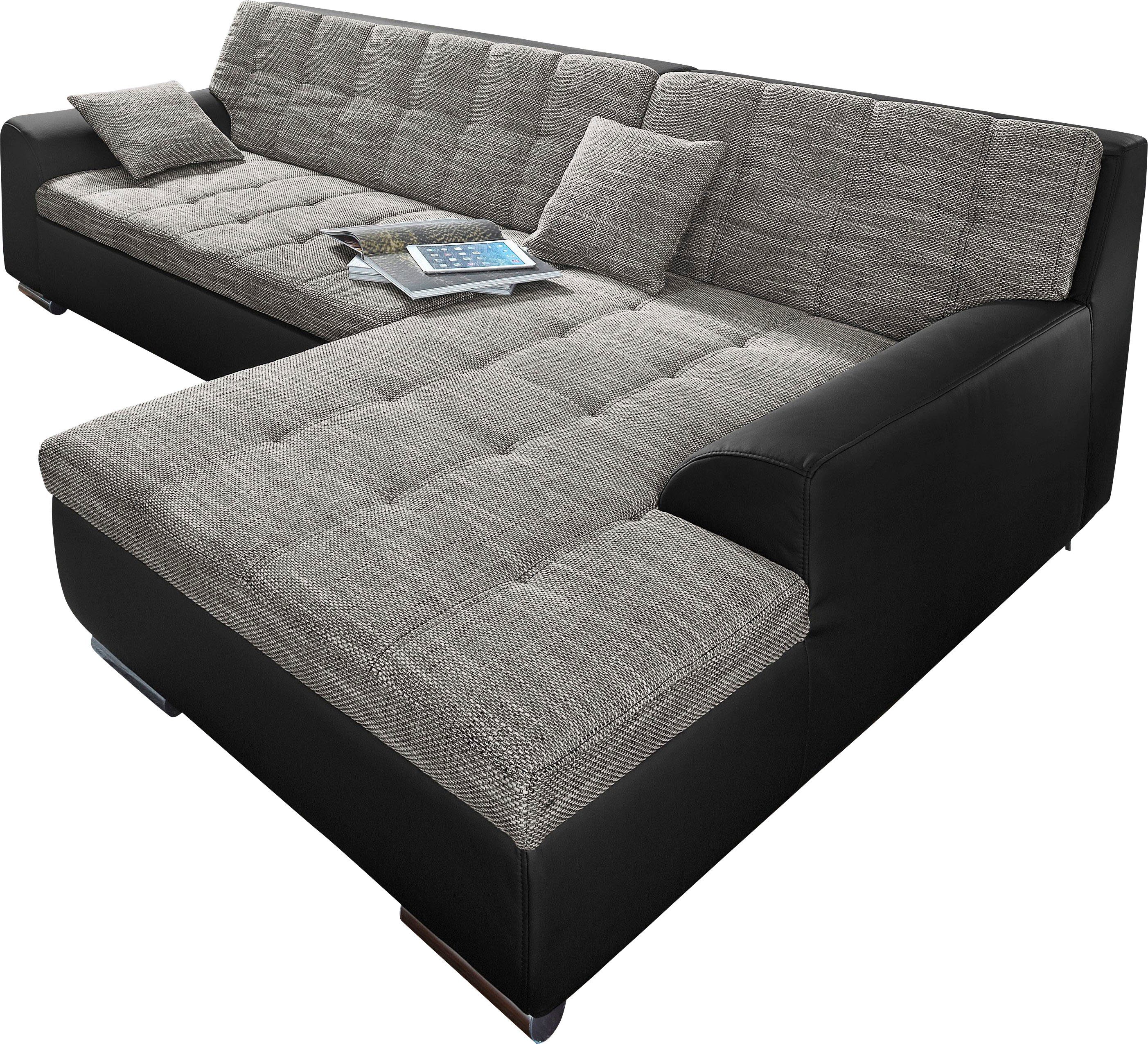 DOMO collection Hoekbank Treviso veel bekledingen, ook in cord, L-vorm, B/D/H: 267/80/83 cm optioneel met slaapbank functie, incl. sierkussens, hoogwaardig doorgestikt patroon