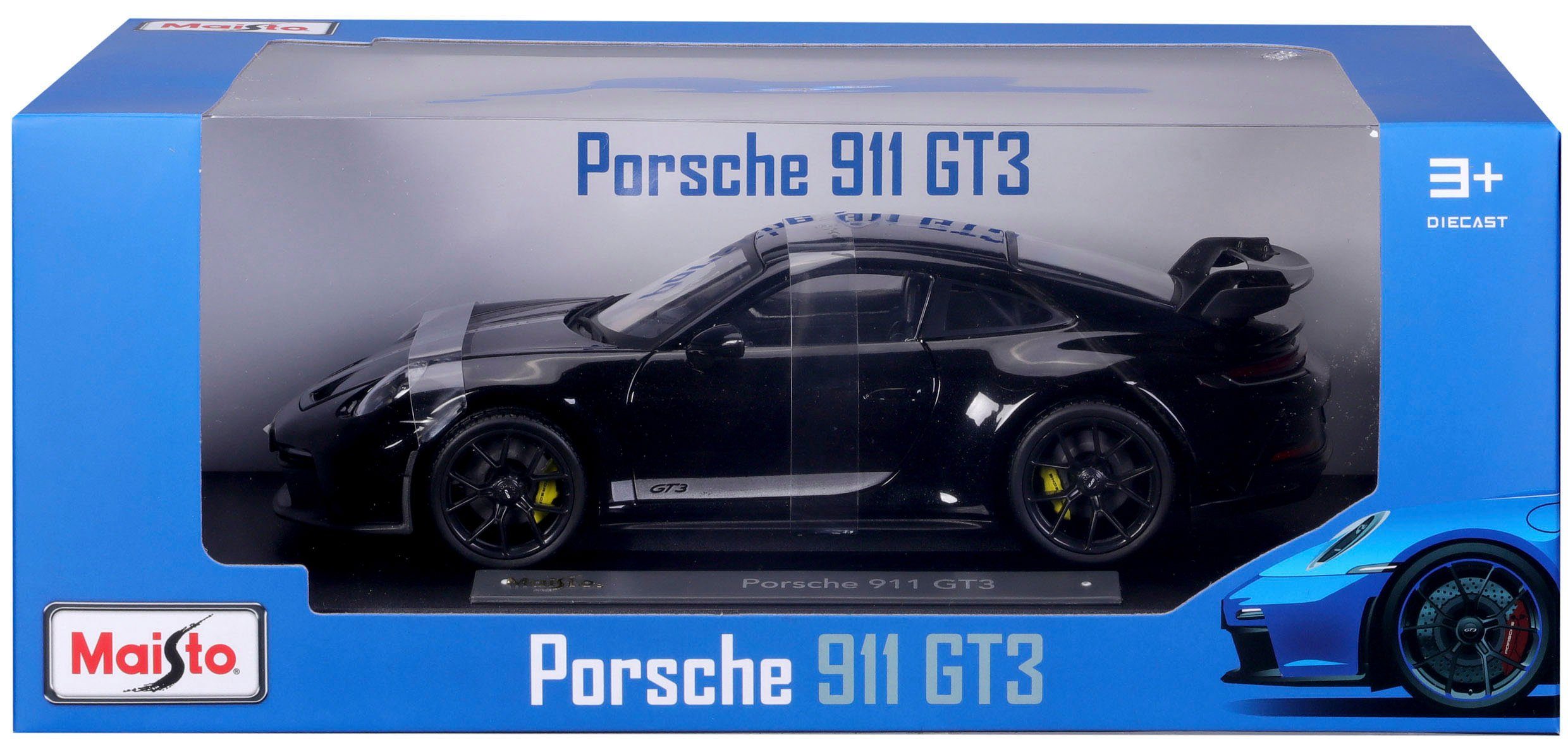 Maisto® Auto op schaal 1:18 Porsche 911 GT3, '23, zwart met strepen
