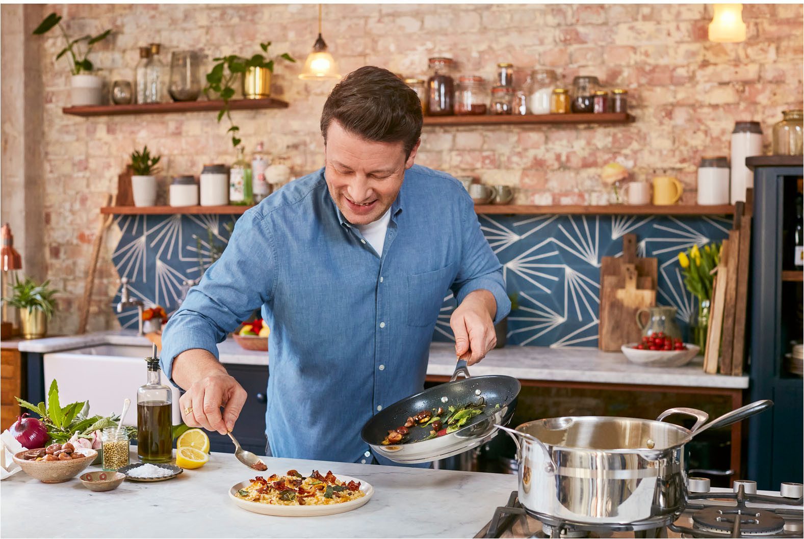 Tefal Koekenpan Jamie Oliver Cook Smart Roestvrij staal, anti-aanbak coating, thermo-signaal, voor alle kookplaten, inductie (1-delig)