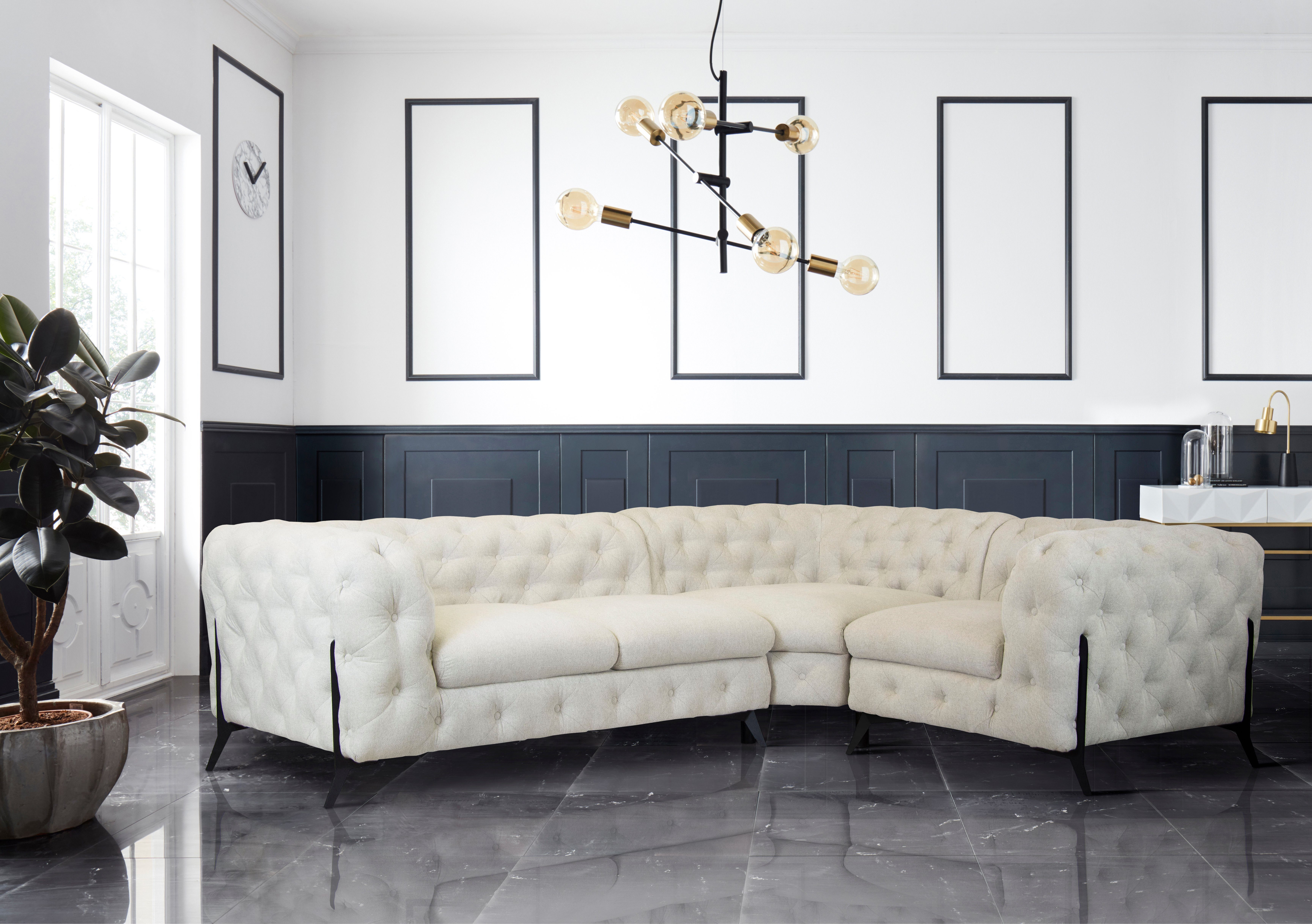 Leonique Chesterfield-bank Amaury L-vorm moderne chersterfield-look, breedte 262 cm, kleur van de poten ter keuze