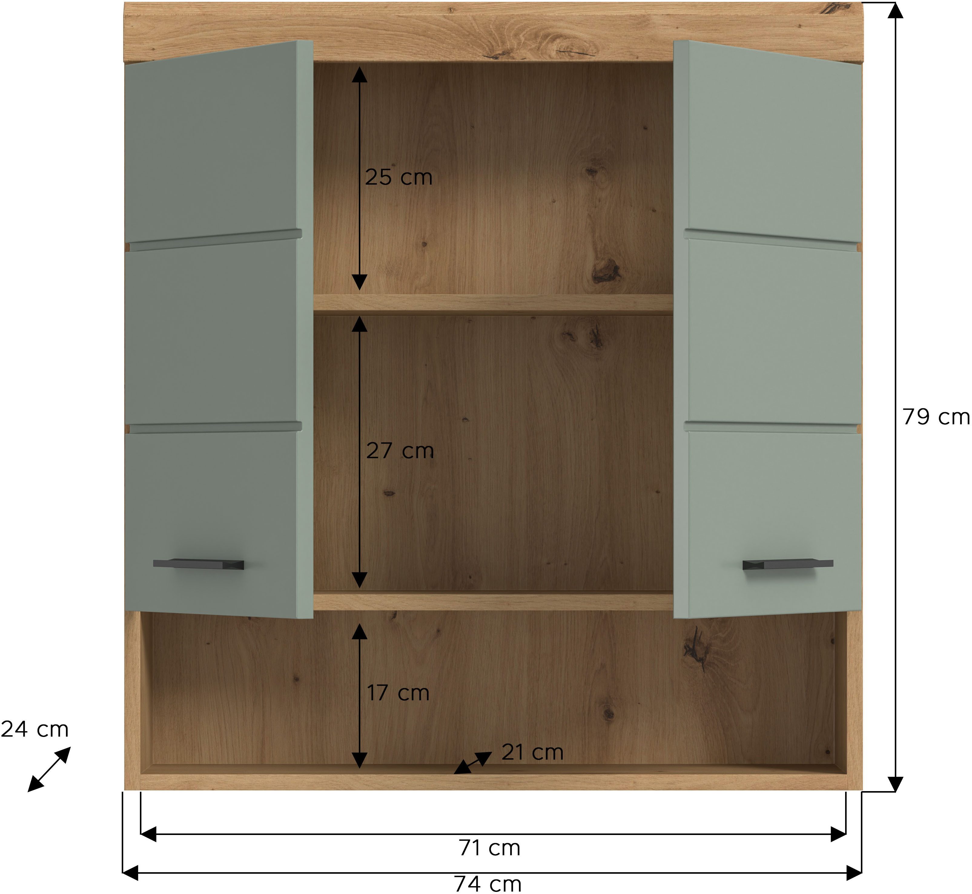 INOSIGN Hangend kastje Siena, breedte 74 cm, 2 deuren, 1 open vak, MDF-front in verschillende kleuren verkrijgbaar, badkamermeubels, badkamerkast, kast, badkamer