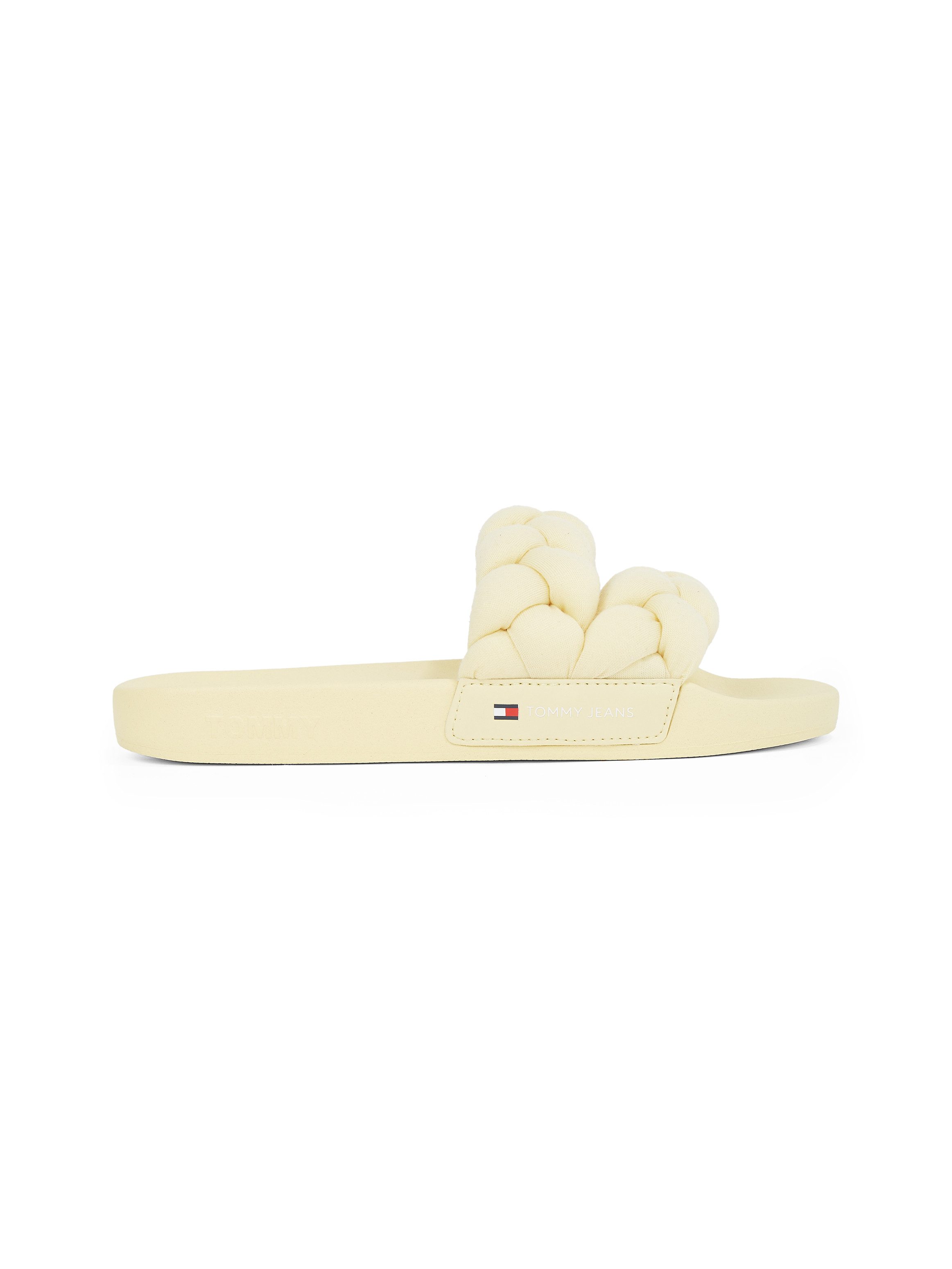 TOMMY JEANS Slippers TJW BRAIDED SLIDE , zomerschoen, flats, instapschoen, gevlochten, gewatteerde bandage