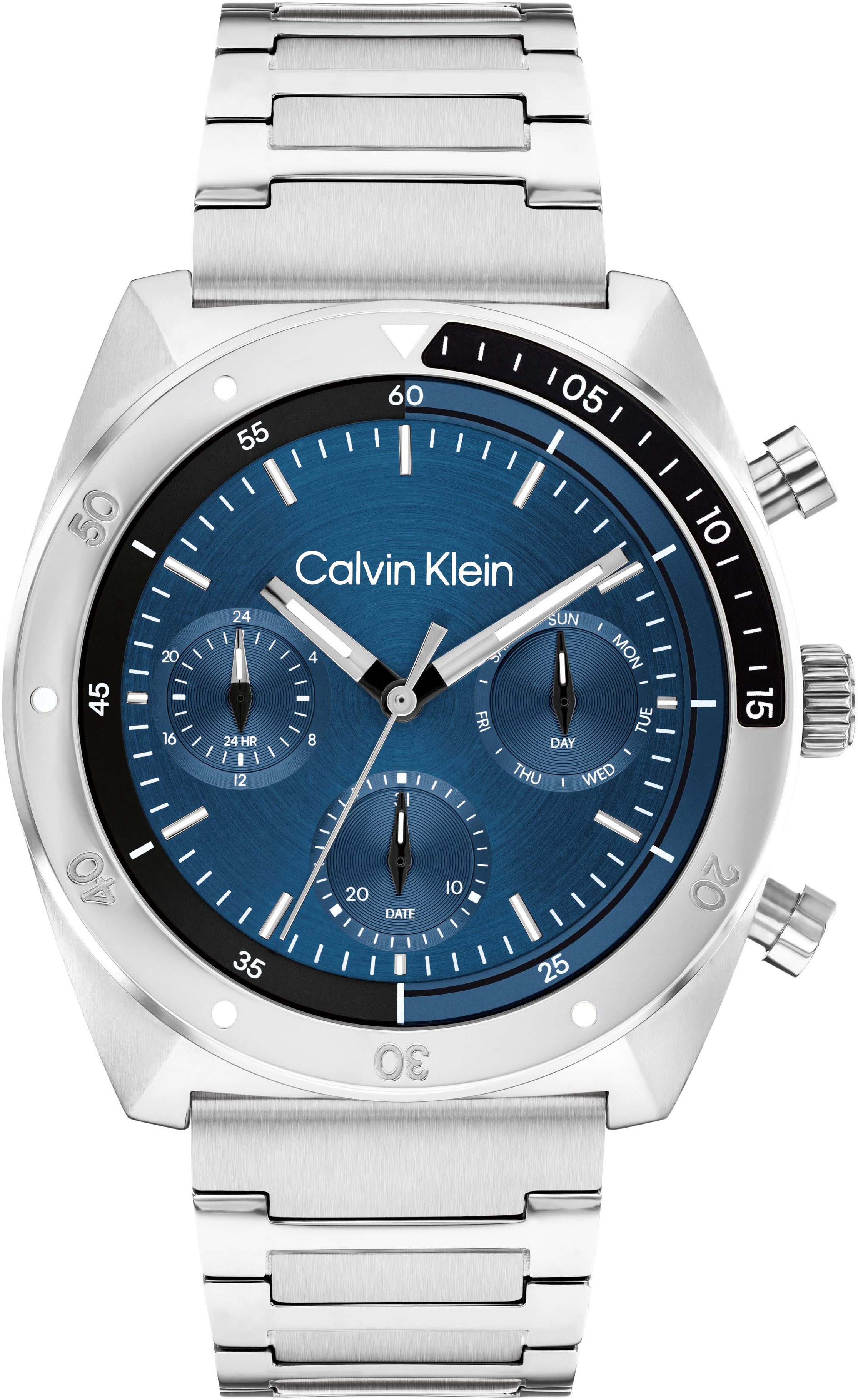 Calvin Klein Multifunctioneel horloge CK FLEX Horloge, quartz, herenhorloge, dag, weekdag, stalen band heren horloges zilver(kleur)